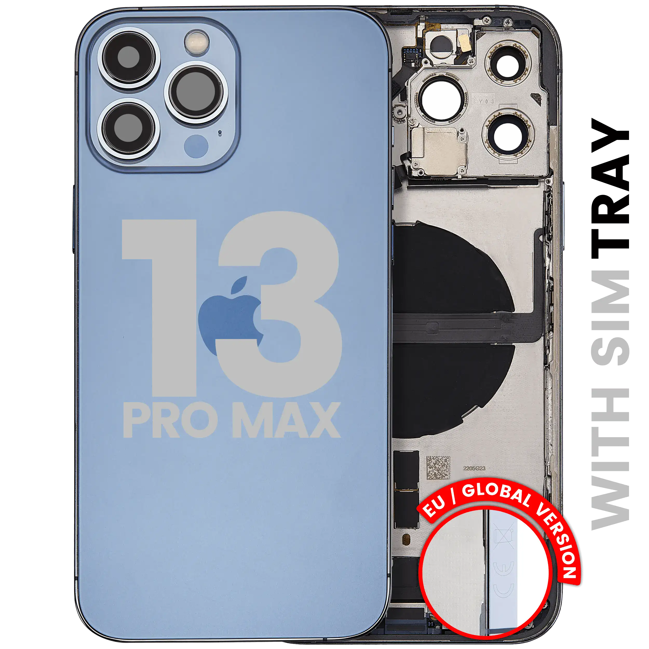 Back Cover/Frame with Charging Port Flex & Small Parts for iPhone 13 Pro Max (EU / Global Version) (Used OEM Removal, Grade A) (Sierra Blue)