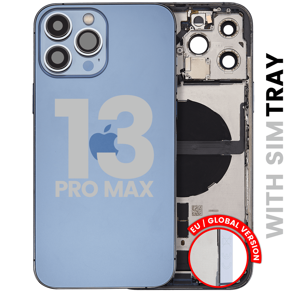Back Cover/Frame with Charging Port Flex and Small Parts for iPhone 13 Pro Max (EU/Global Version) (Used OEM Pull, Quality B) (Sierra Blue)