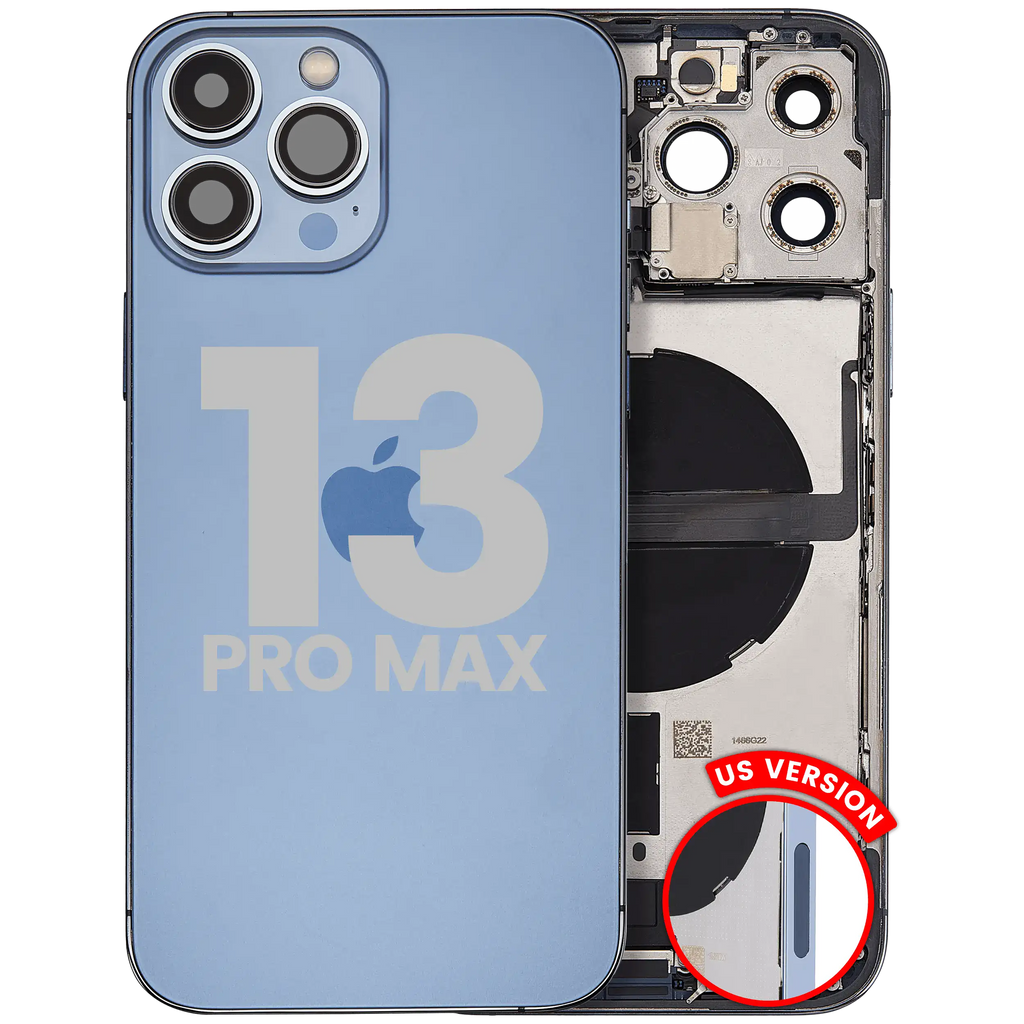 Backcover/Rahmen mit Ladebuchsen-Flex und Kleinteilen für iPhone 13 Pro Max (US-Version) (Used OEM Pull: Grade B) (Sierra Blau)