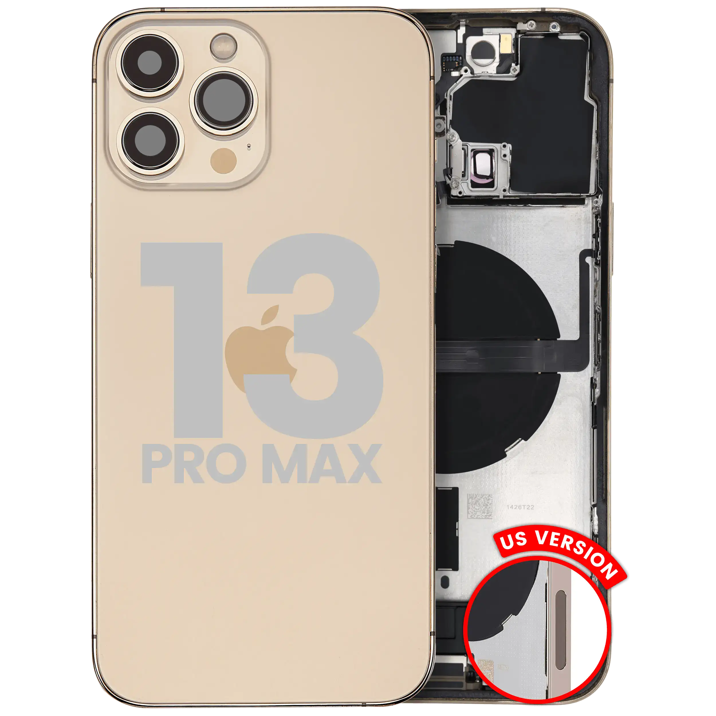 Back Cover/Frame with Charging Port Flex Cable and Small Parts for iPhone 13 Pro Max (US Version) (OEM Original, Used, Quality C) Gold