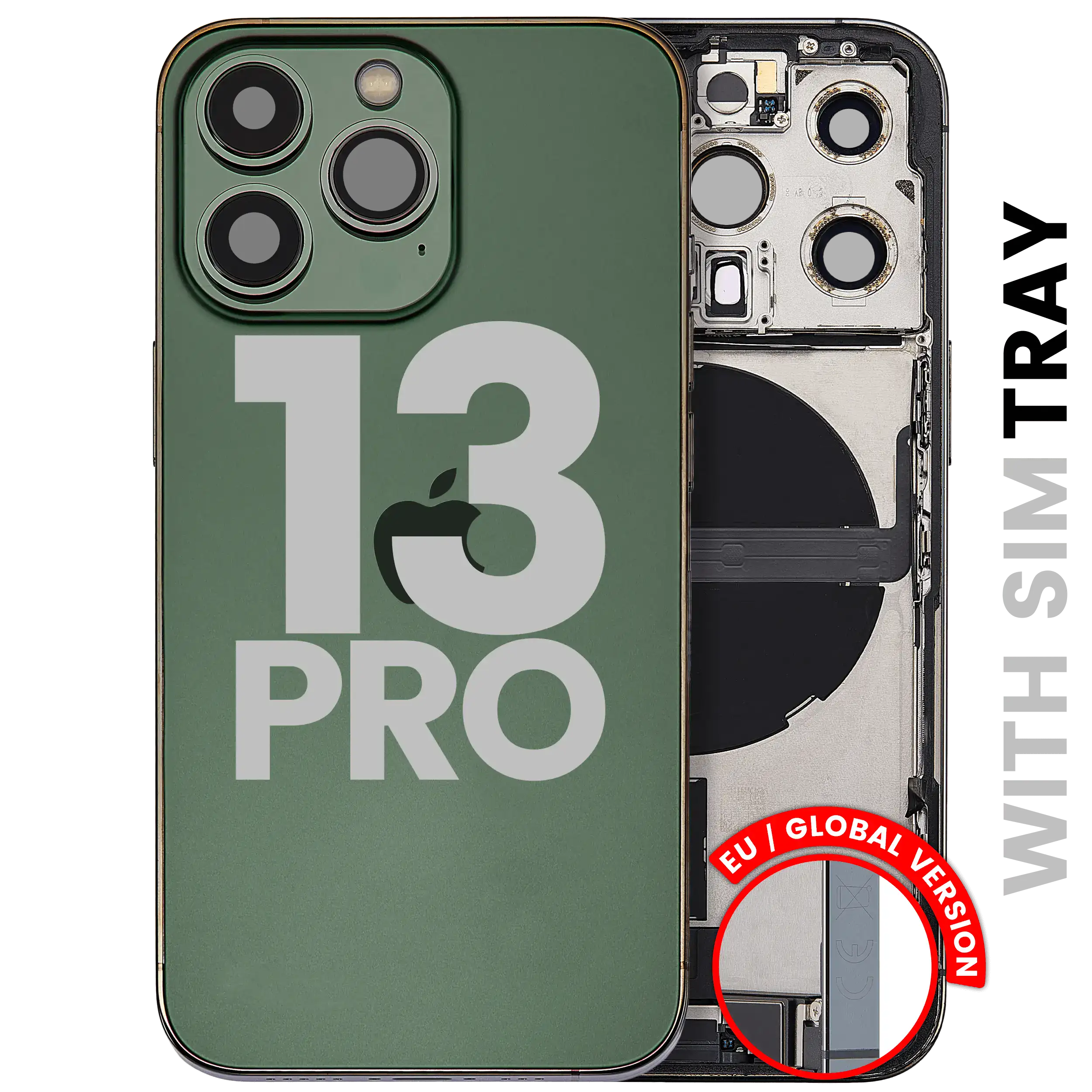 Back Cover/Frame with Charging Port Flex and Small Parts for iPhone 13 Pro (EU/Global Version) – Used OEM Pulled, Grade B, Alpine Green