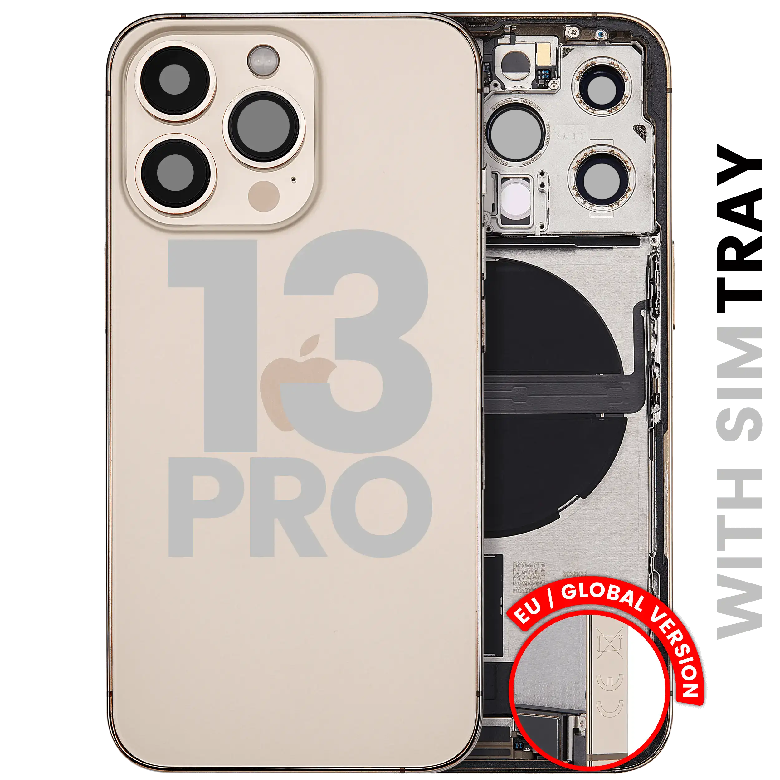 Back cover/frame with charging port flex and small parts for iPhone 13 Pro (EU/Global Version) (used OEM removal, Quality B) (Gold)