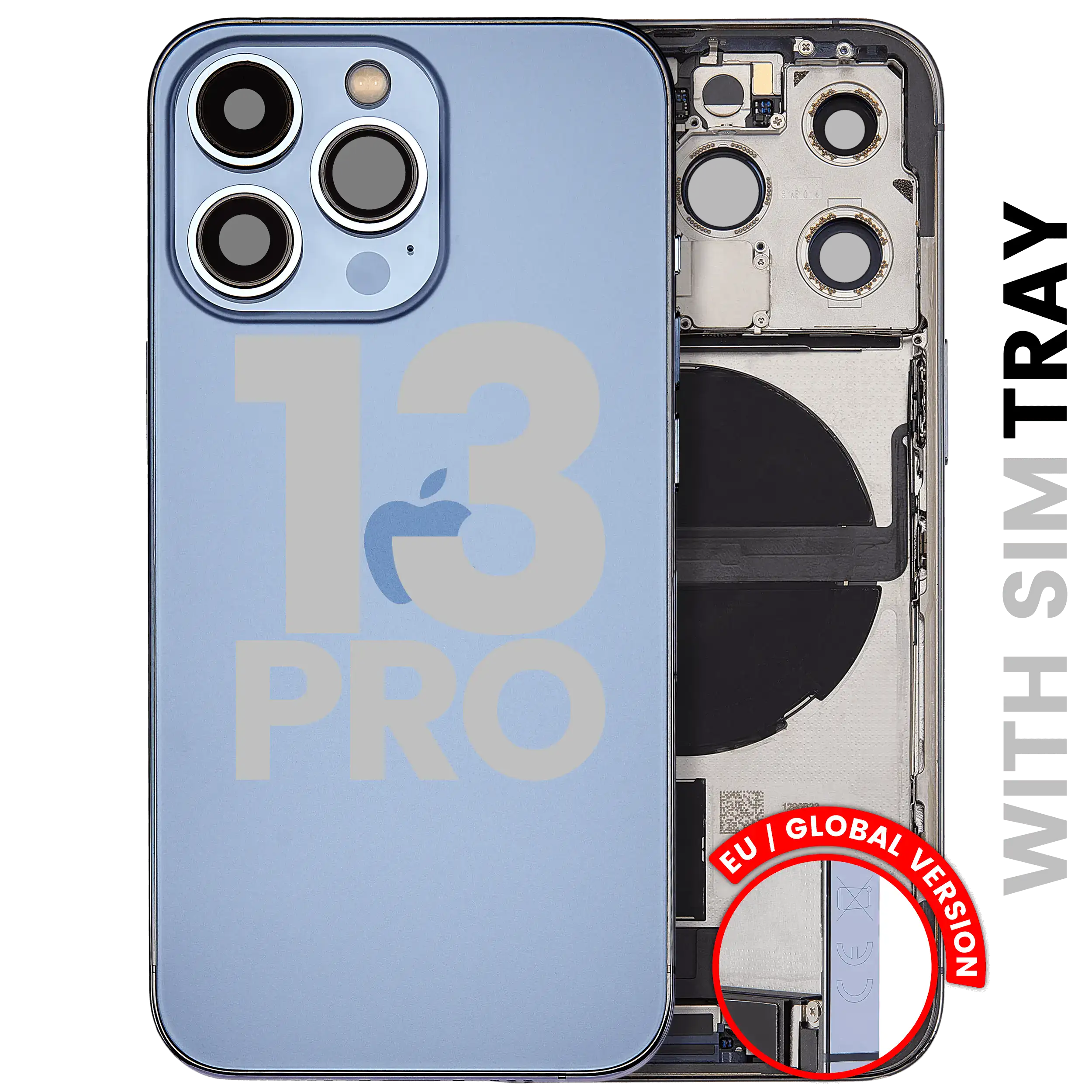 Back Cover/Frame with Charging Port Flex and Small Parts for iPhone 13 Pro (EU/Global) - Sierra Blue - OEM Pull C