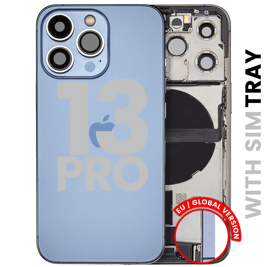 Back Cover/Frame with Charging Port Flex and Small Parts for iPhone 13 Pro (EU/Global) - Sierra Blue - OEM Pull C