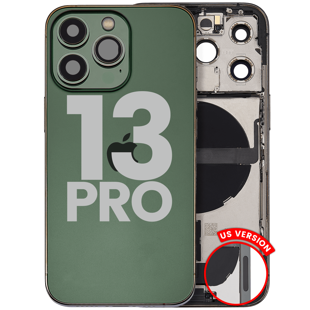 Back Cover/Frame with Charging Port Flex and Small Parts for iPhone 13 Pro (US Version) – Used OEM Pulled, Grade A (Alpine Green)