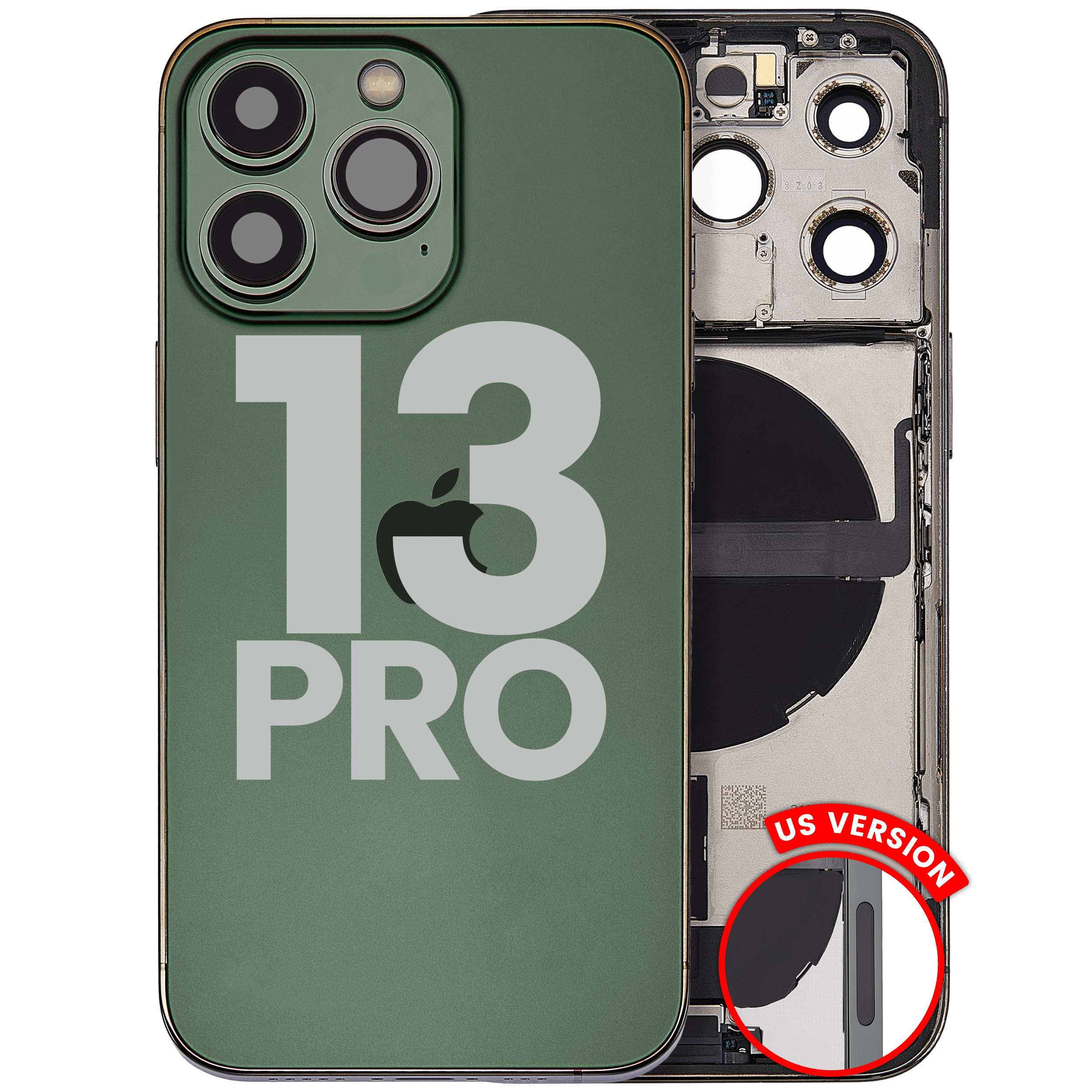 Back Cover/Frame with Charging Port Flex and Small Parts for iPhone 13 Pro (US Version) – Used OEM Pulled, Grade A (Alpine Green)