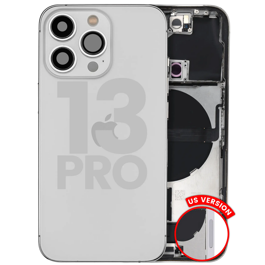 Back Cover/Frame with Charging Port Flex and Small Parts for iPhone 13 Pro (US Version) (Used OEM Pull, Grade A) (Silver)