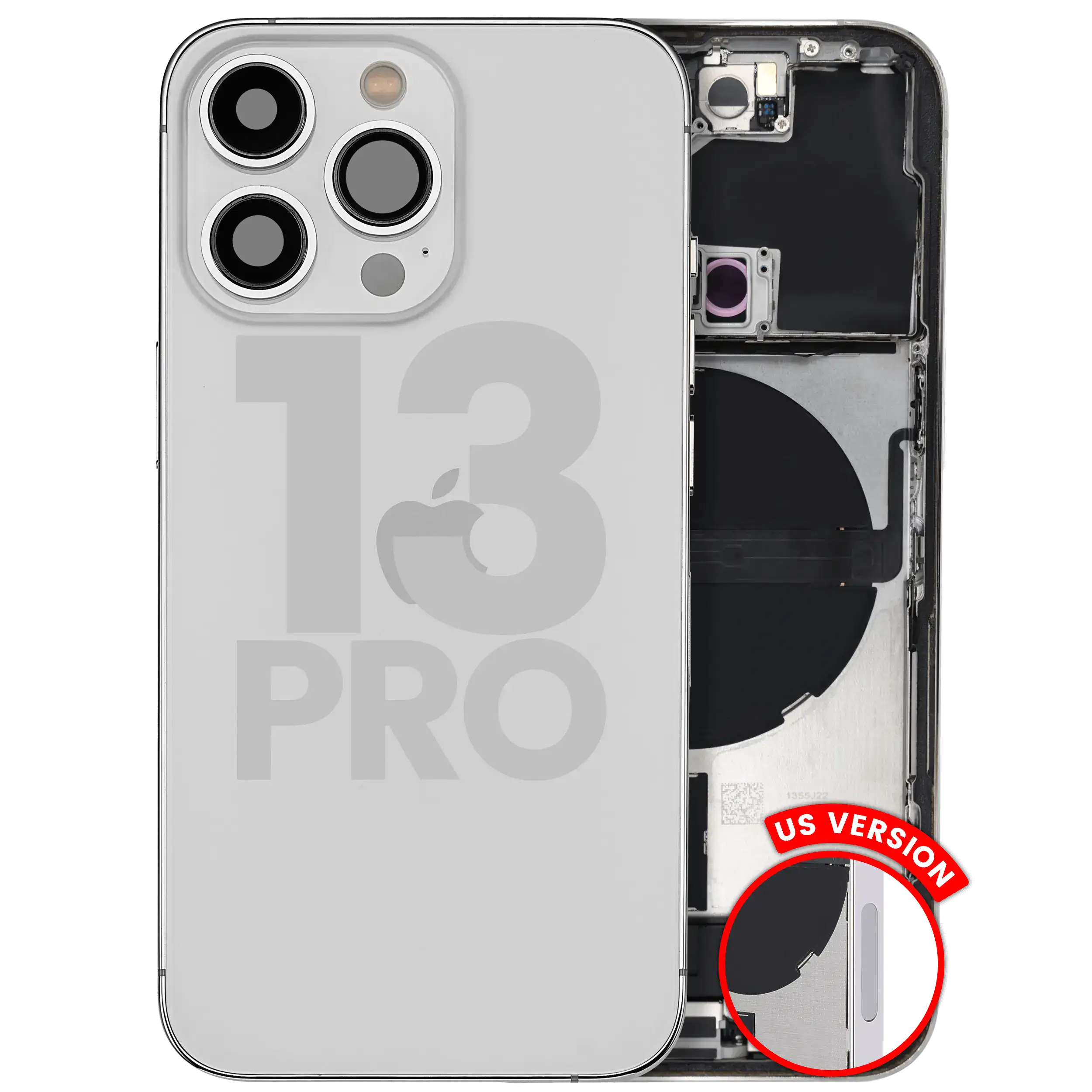 Back Cover/Frame with Charging Port Flex and Small Parts for iPhone 13 Pro (US Version) (Used OEM Pull, Grade A) (Silver)
