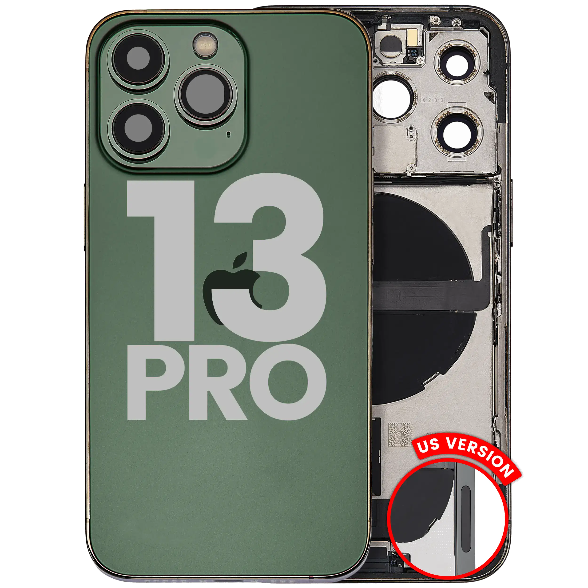 Back Cover/Frame with Charging Port Flex and Small Parts for iPhone 13 Pro (US Version) (Used OEM Pull, B Quality) (Alpine Green)