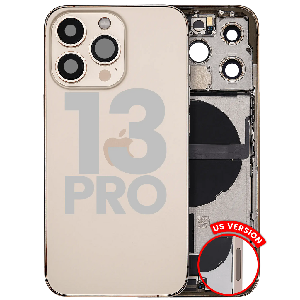 Back Cover/Frame with Charging Port Flex and Small Parts for iPhone 13 Pro (US Version) – Gold (Used OEM Removal, Quality B)