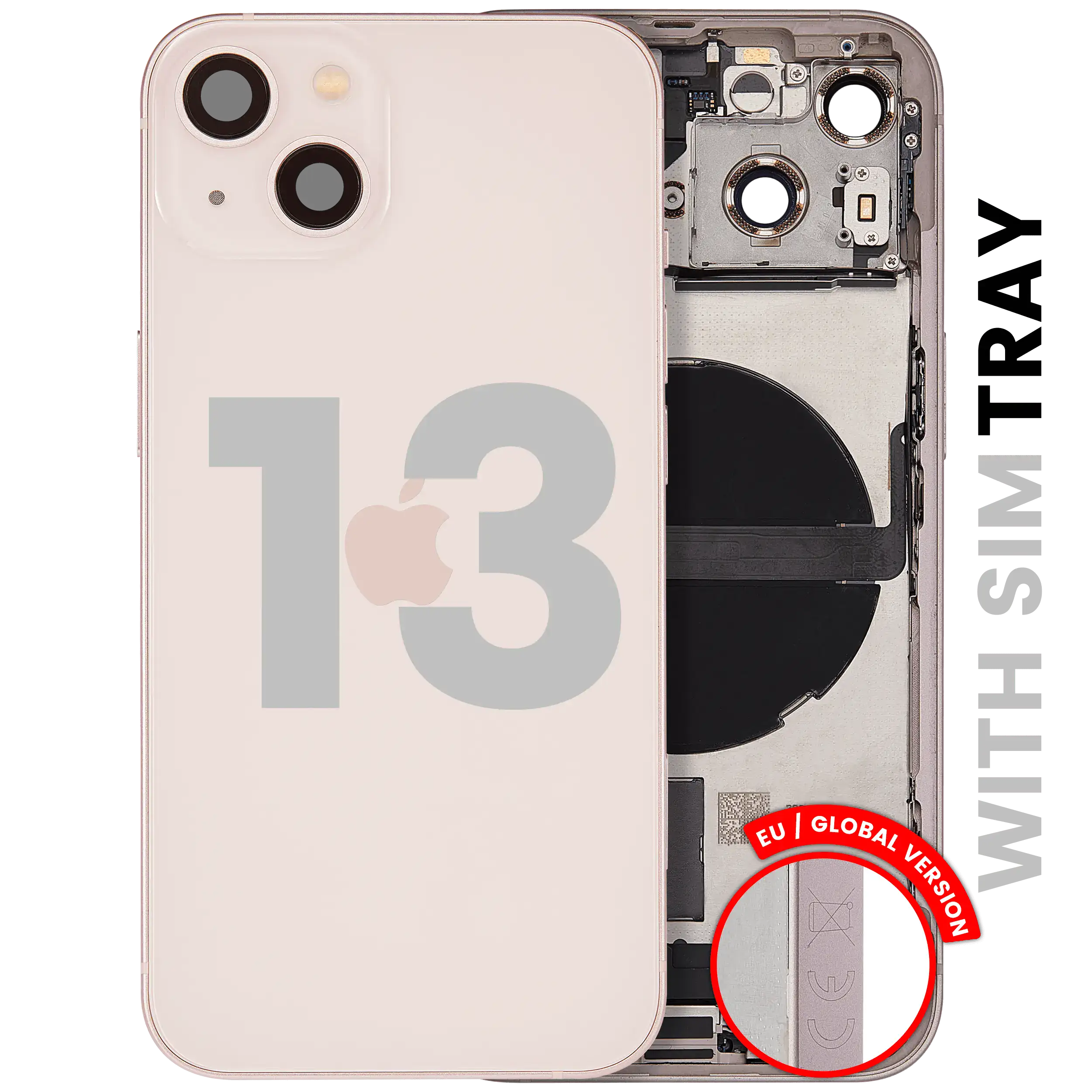 Back Cover/Frame with Charging Port Flex and Small Parts for iPhone 13 (EU / Global Version) (Used OEM, Quality C) (Pink)