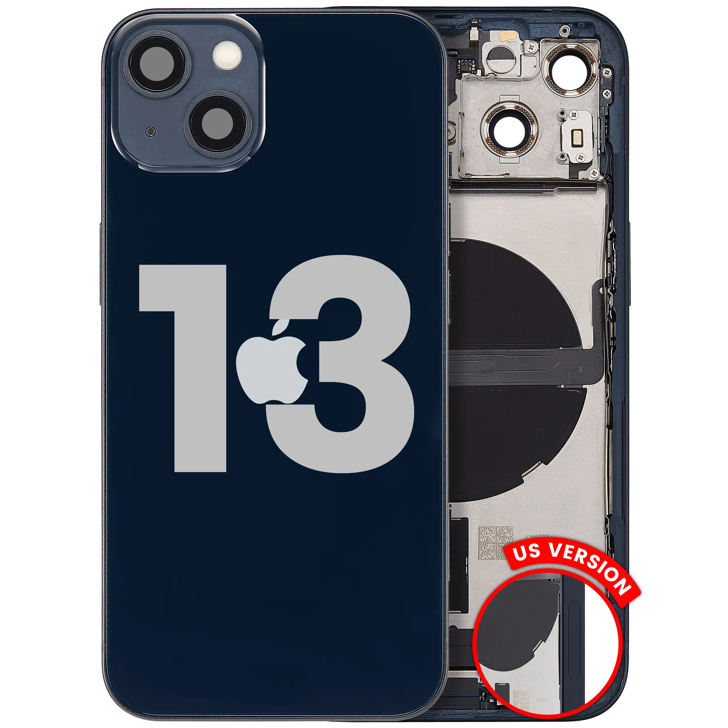 Back Cover/Frame with Charging Port Flex and Small Parts for iPhone 13 (US Version) (Used OEM Pull, Grade A) (Midnight)