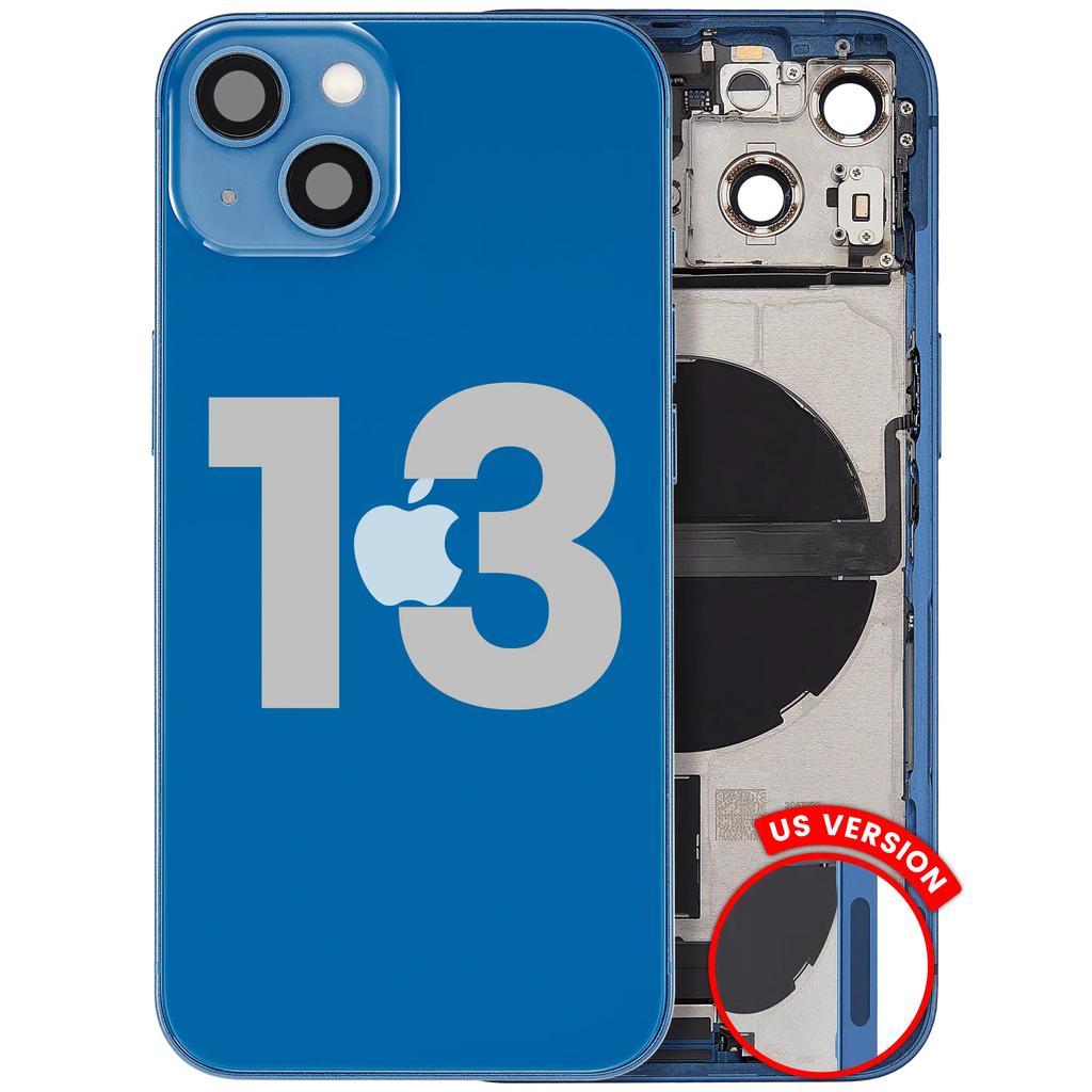 Back Cover/Frame with Charging Port Flex and Small Parts for iPhone 13 (US Version) (Used OEM Pull, B-Quality) (Blue)