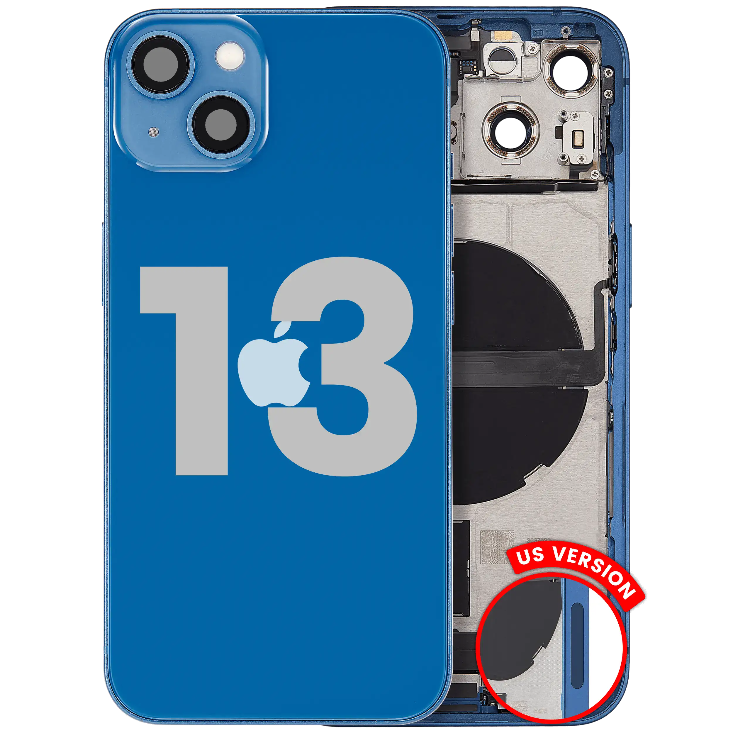 Back Cover/Frame with Charging Port Flex and Small Parts for iPhone 13 (US Version) (Used OEM Pull, B-Quality) (Blue)