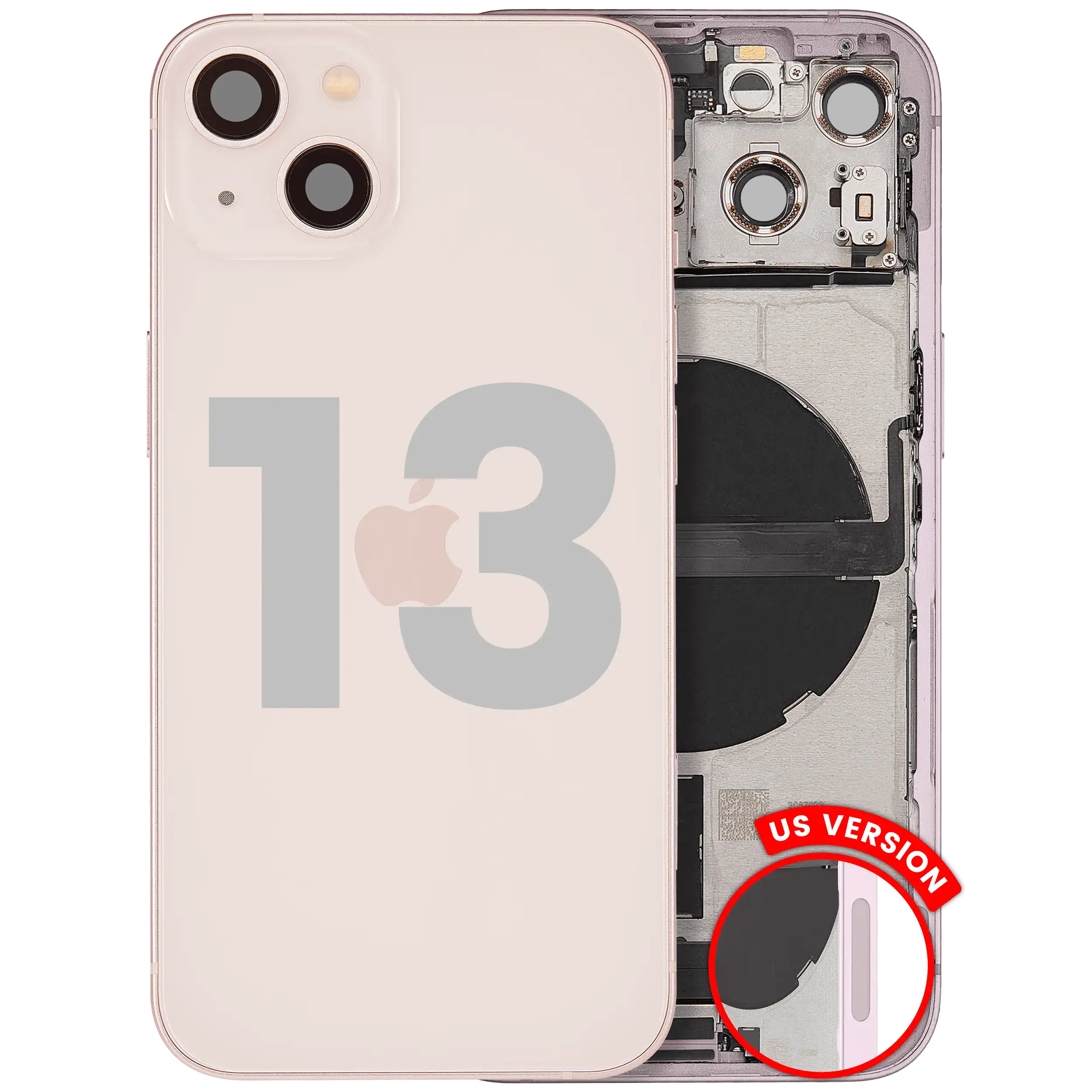 Backcover/Rahmen mit Ladebuchsen-Flex & Kleinteilen für iPhone 13 (Pink) (OEM Pu