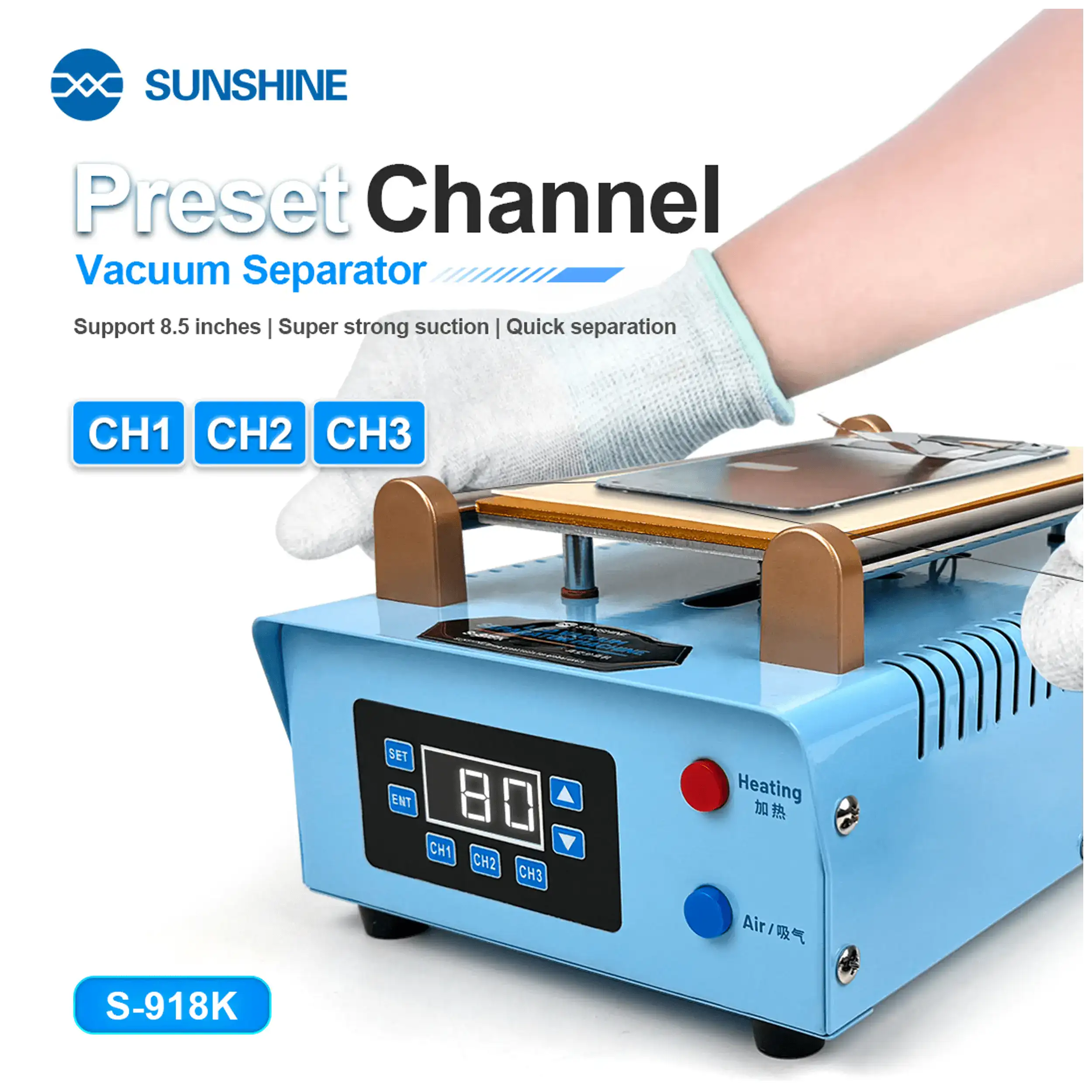 Sunshine S-918K LCD Separator Machine with Built-in Vacuum Pump, 8.5 Inch, 110V