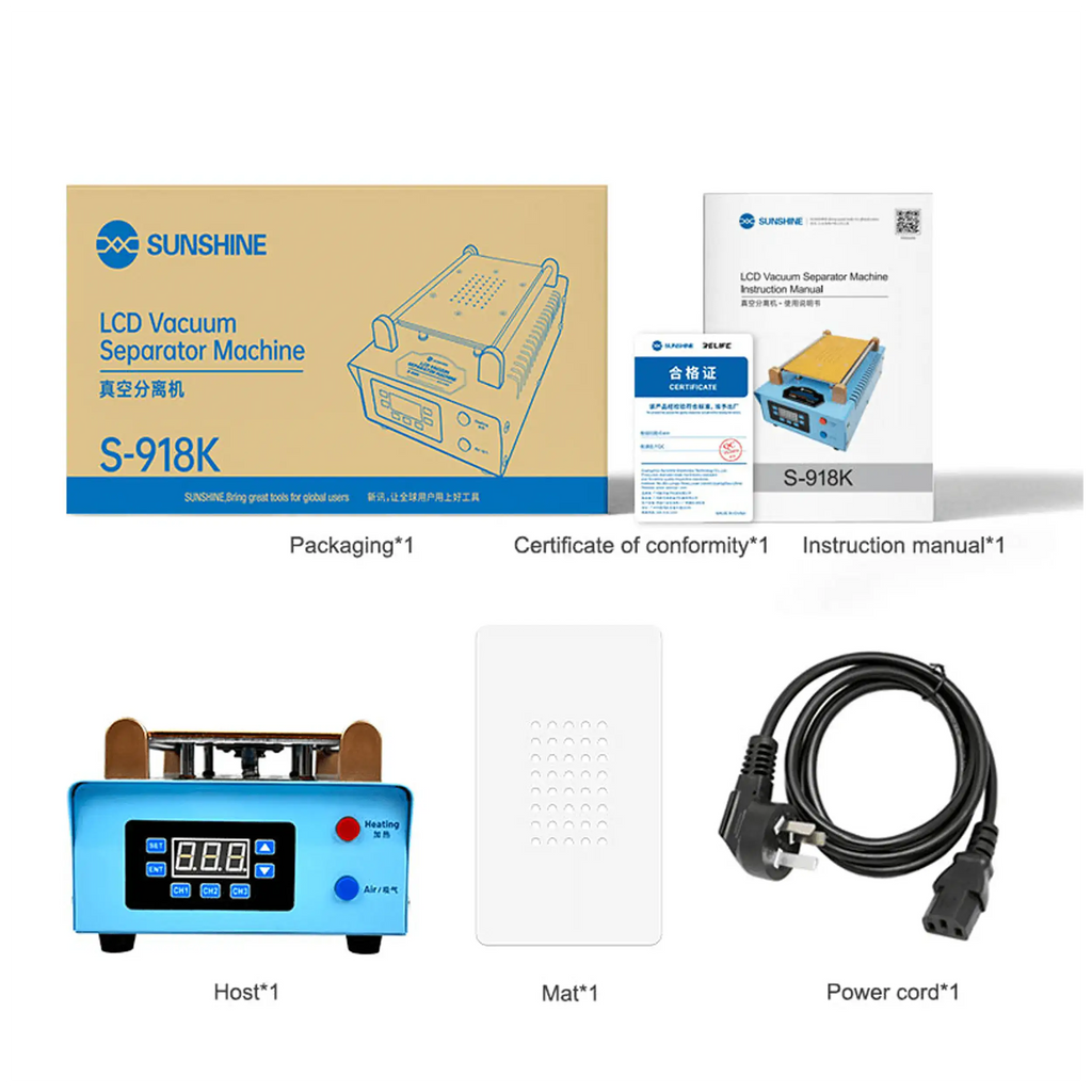 Sunshine S-918K LCD Separator Machine with Built-in Vacuum Pump, 8.5 Inch, 110V