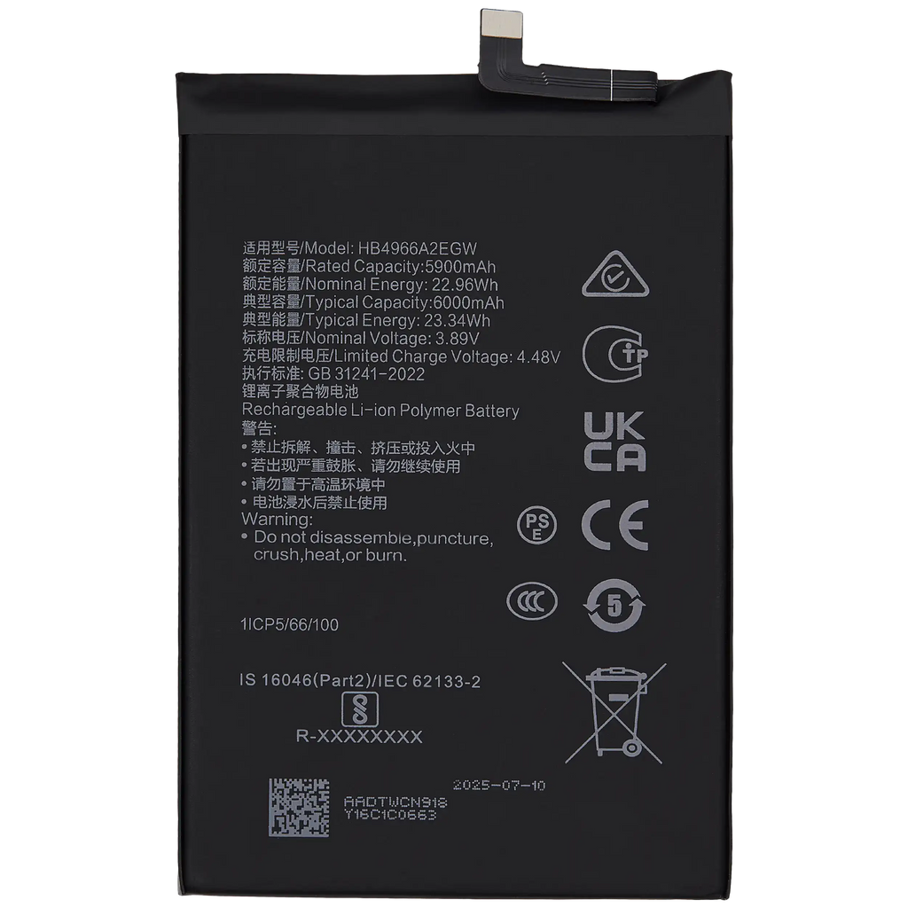 Replacement battery for Honor X7B / Play 8T / Play 50 Plus / Play 9T / Play 60 Plus (HB4966A2EGW)