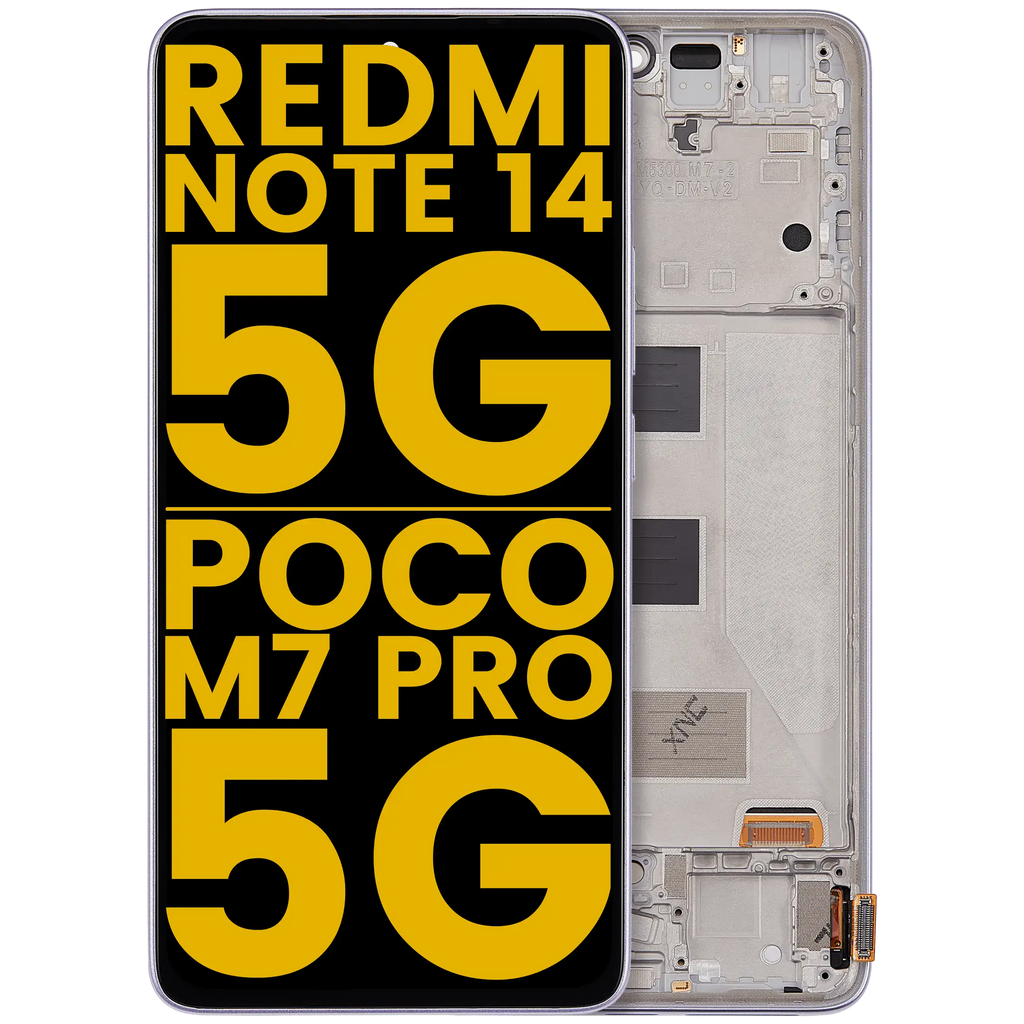 OLED-Display mit Rahmen für Redmi Note 14 5G/Poco M7 Pro 5G Refurbished Lila