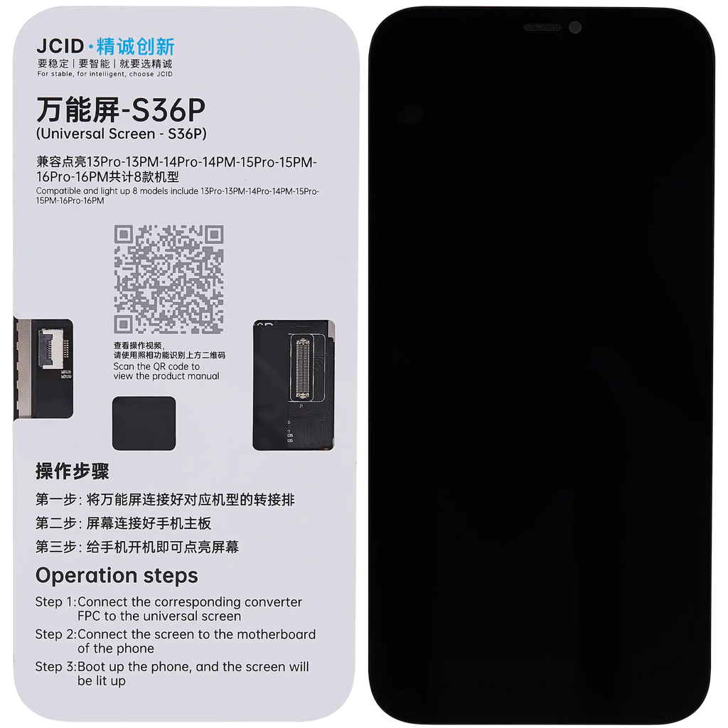 S36P Universal Display für iPhone 13 Pro / 13 Pro Max / 14 Pro / 14 Pro Max / 15 Pro / 15 Pro Max / 16 Pro / 16 Pro Max Motherboard Detection (JCID)