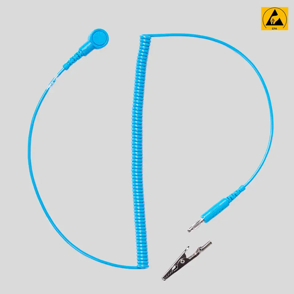 Premium (1.8m) Cable with (10mm) Snap to Jack / Alligator Clip ESD Grounding Cable for Wrist Straps & Electronics Repair