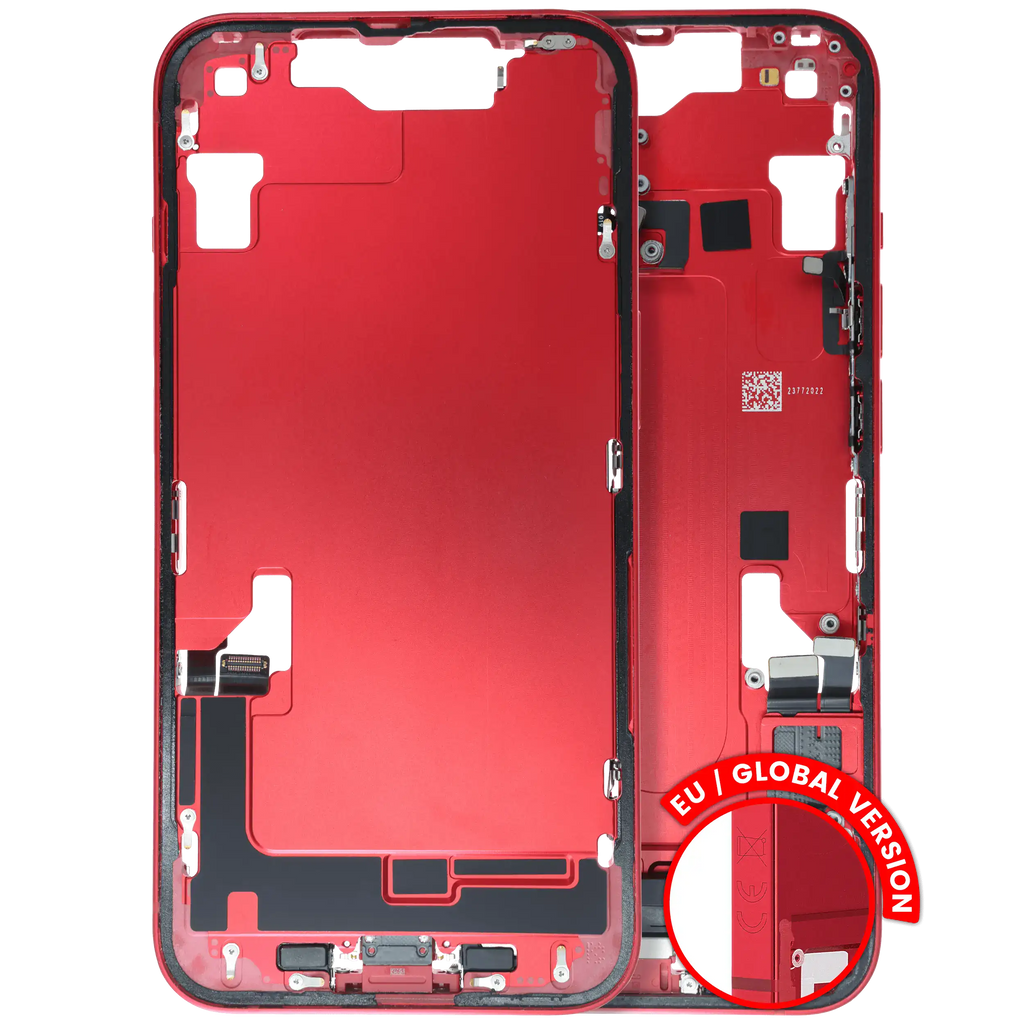 Midframe/Frame with Charging Port Flex and Small Parts for iPhone 14 (EU/Global Version) (Used OEM Pull, Quality B) (Red)