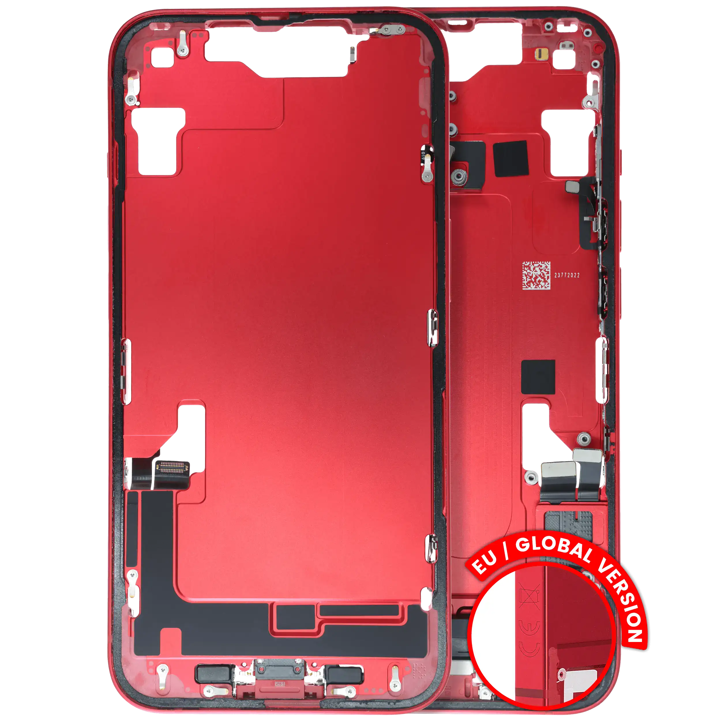 Midframe/Frame with Charging Port Flex and Small Parts for iPhone 14 (EU/Global Version) (Used OEM Pull, Quality B) (Red)