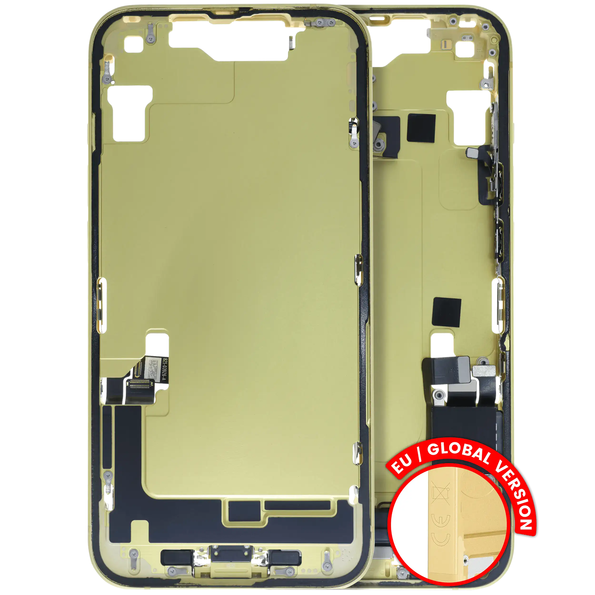 Midframe/Frame with Charging Port Flex and Small Parts for iPhone 14 (EU / Global Version) (Used OEM Part, Grade B) (Yellow)