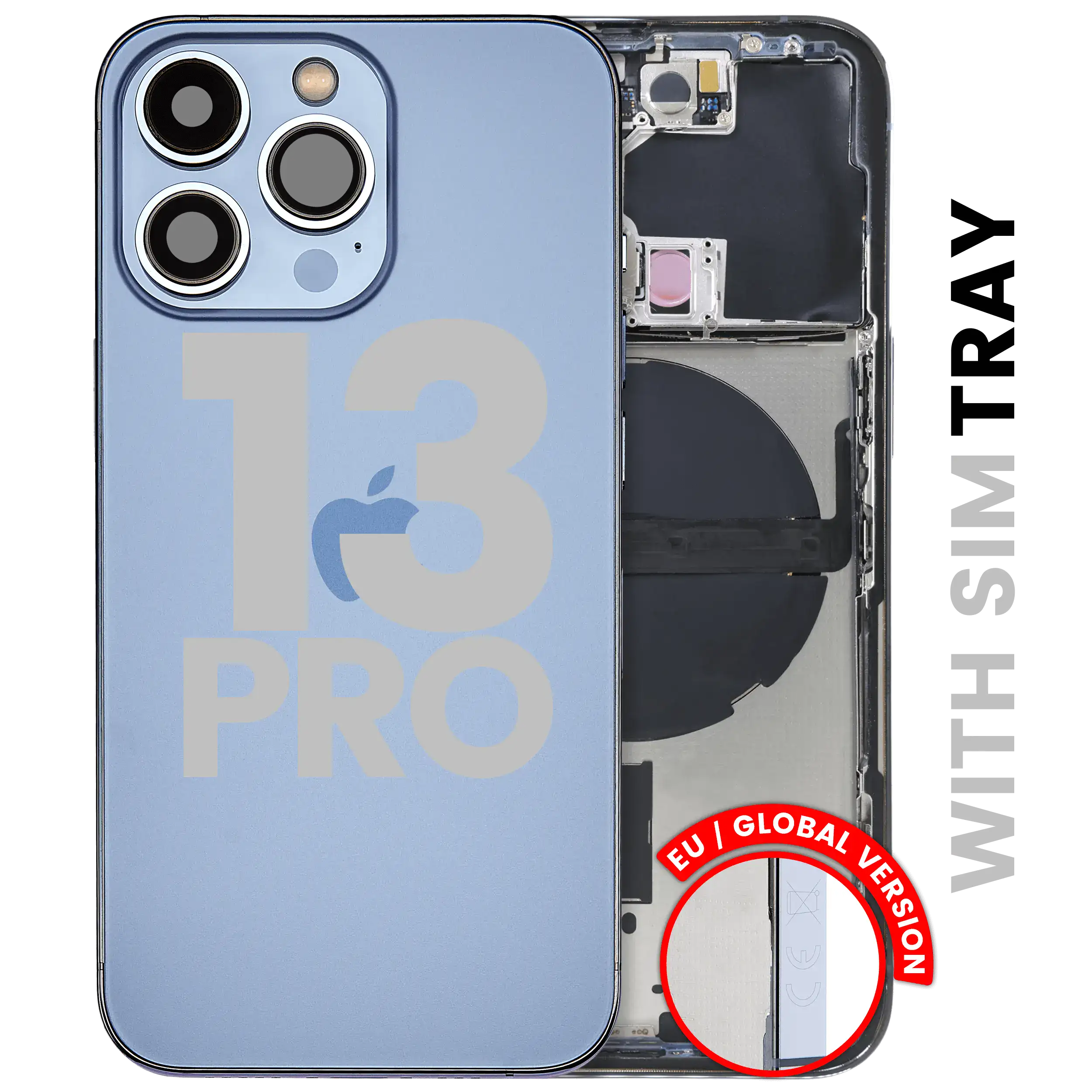 Back Cover/Frame with Small Parts for iPhone 13 Pro (EU/Global Version) – Sierra Blue – Used OEM Pulled, Quality B (Used)