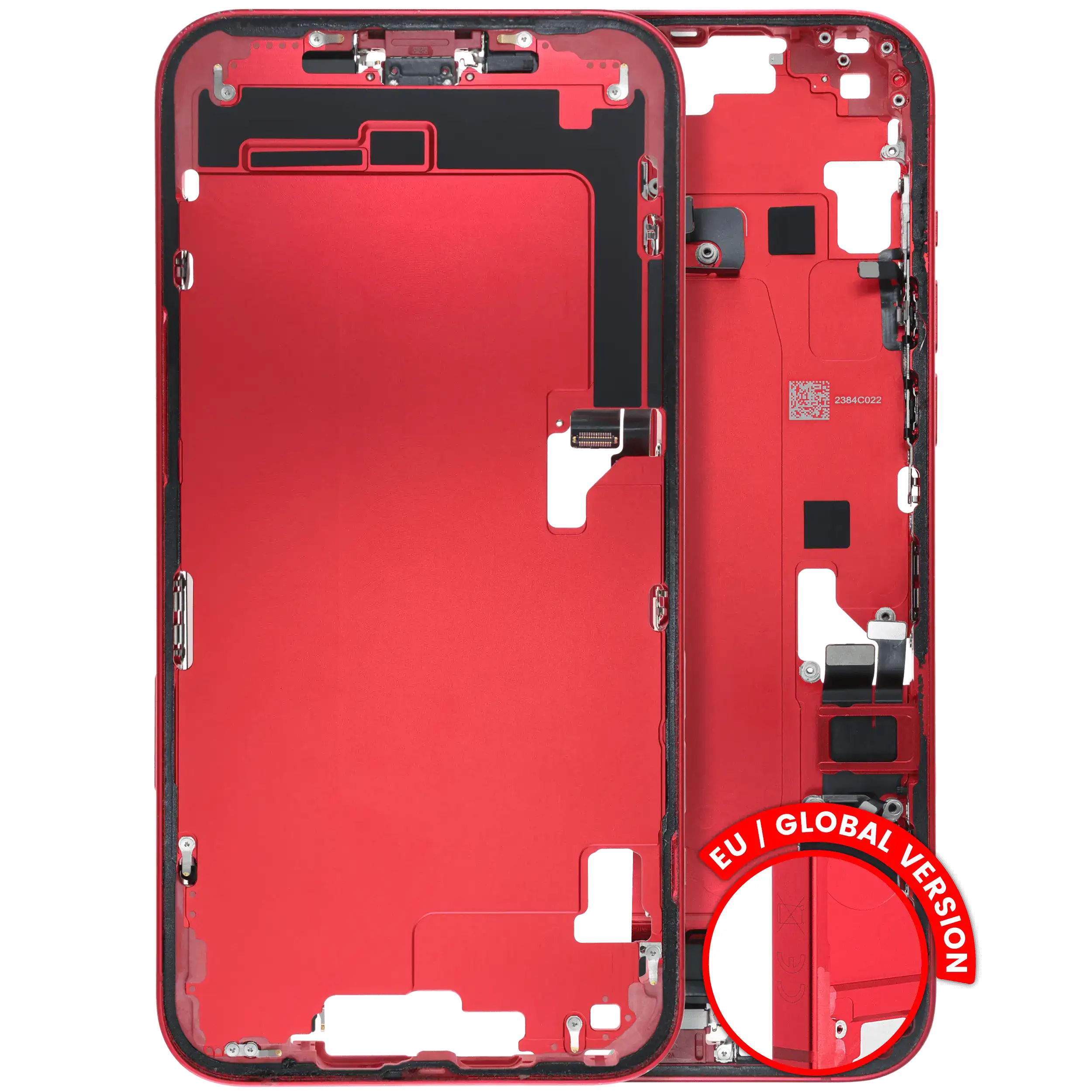Midframe/Frame with Charging Port Flex and Small Parts for iPhone 14 Plus (EU/Global Version) (Used OEM Pull, Quality C) (Red)