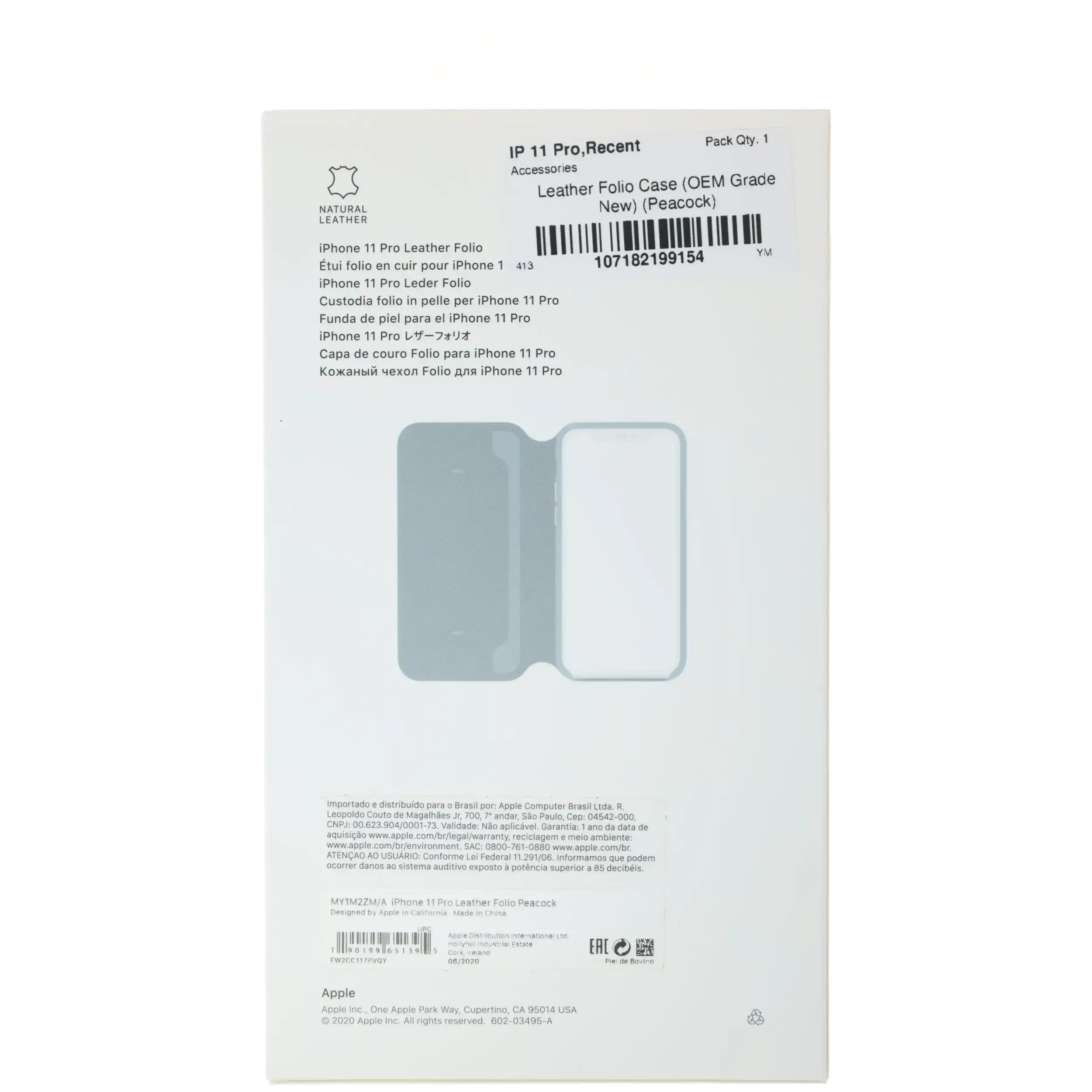 Leder-Folio-Case für iPhone 11 Pro (OEM Grade New) (Peacock)