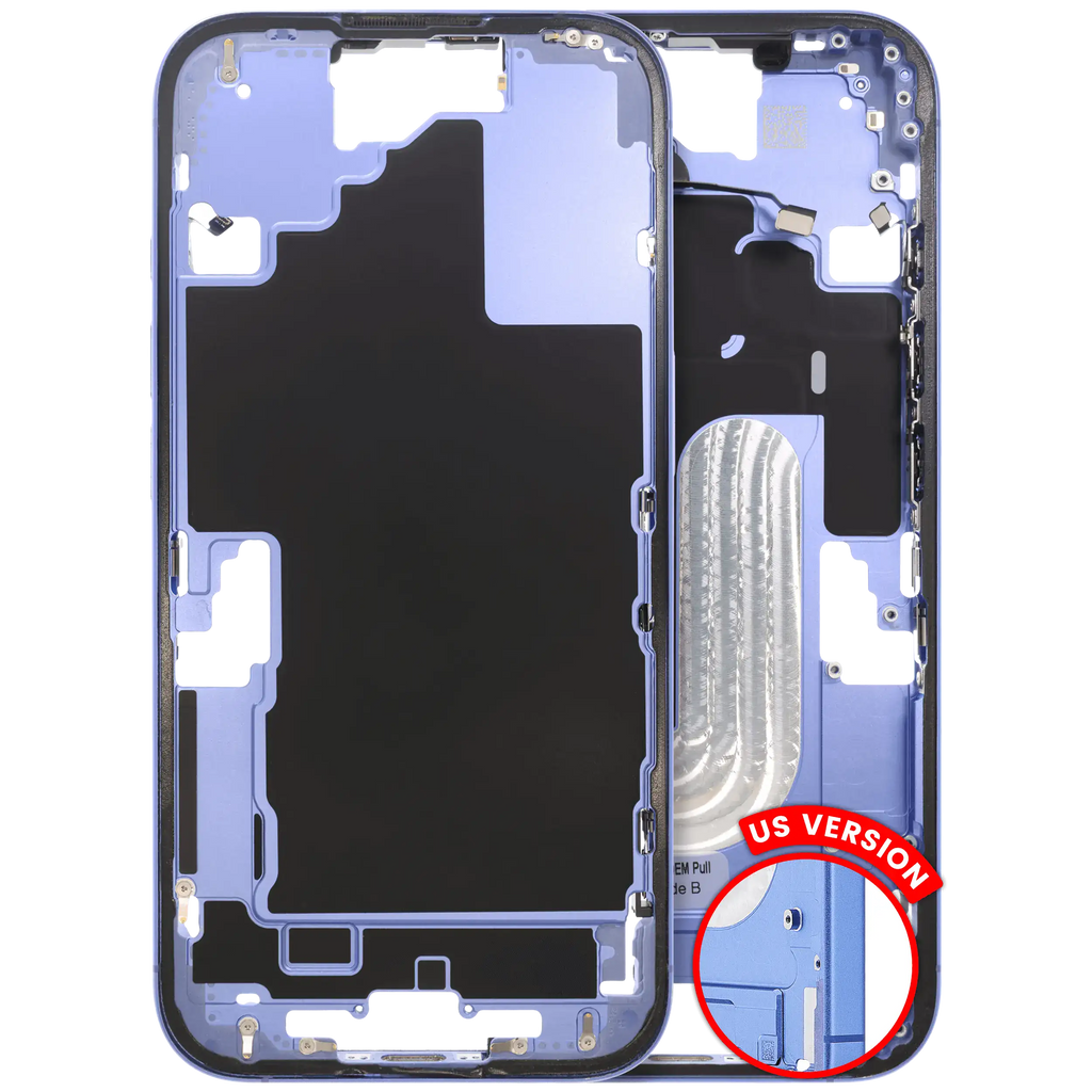 Midframe/Frame with small parts for iPhone 16 (US Version, Ultramarine) - used OEM part, Quality B