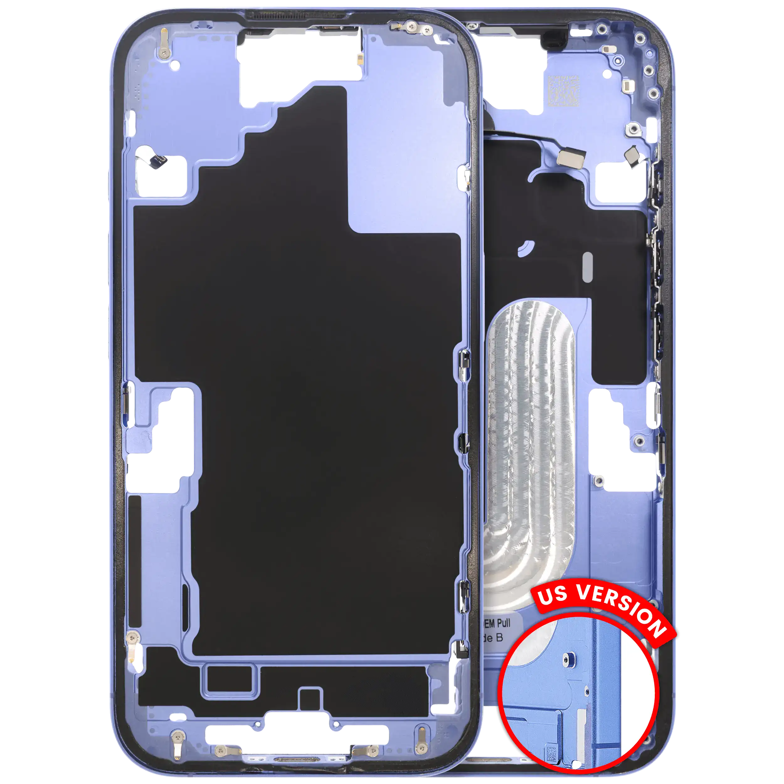 Midframe/Frame with small parts for iPhone 16 (US Version, Ultramarine) - used OEM part, Quality B