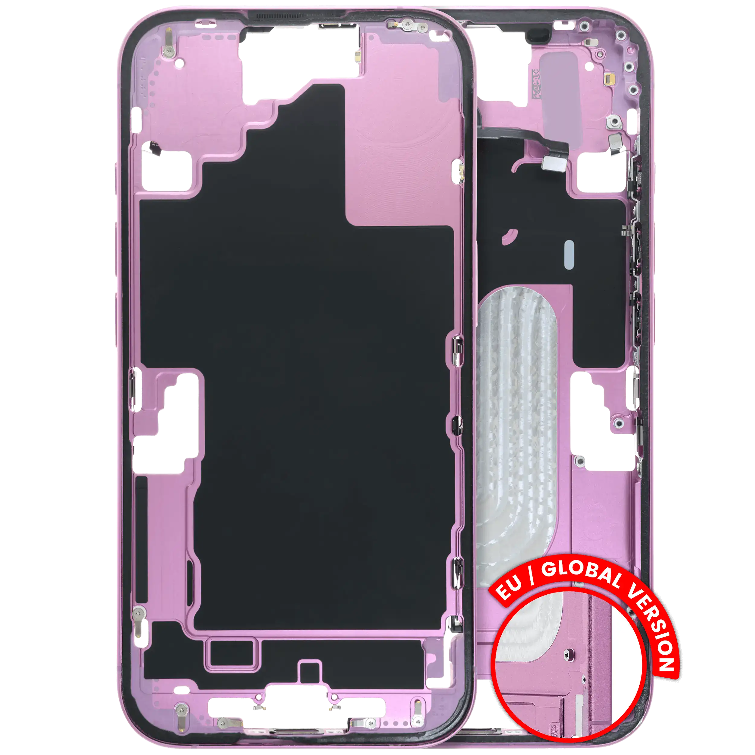 Midframe/Frame with Small Parts for iPhone 16 (US Version) – Used OEM Pulled (Grade B) – Pink