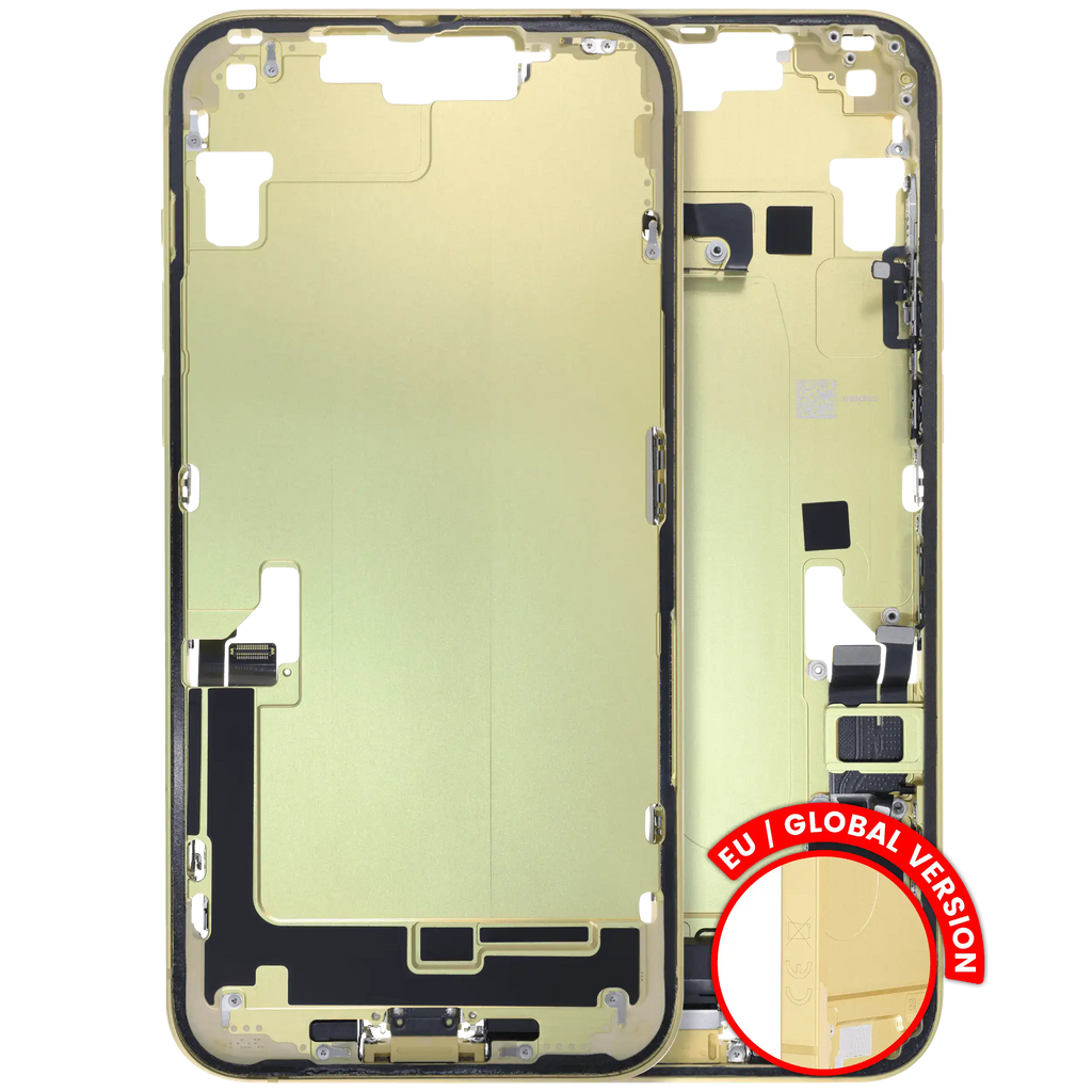 Midframe/Frame with Charging Port Flex and Small Parts for iPhone 14 Plus (EU/Global Version) (Used OEM Pull, Grade A) (Yellow)