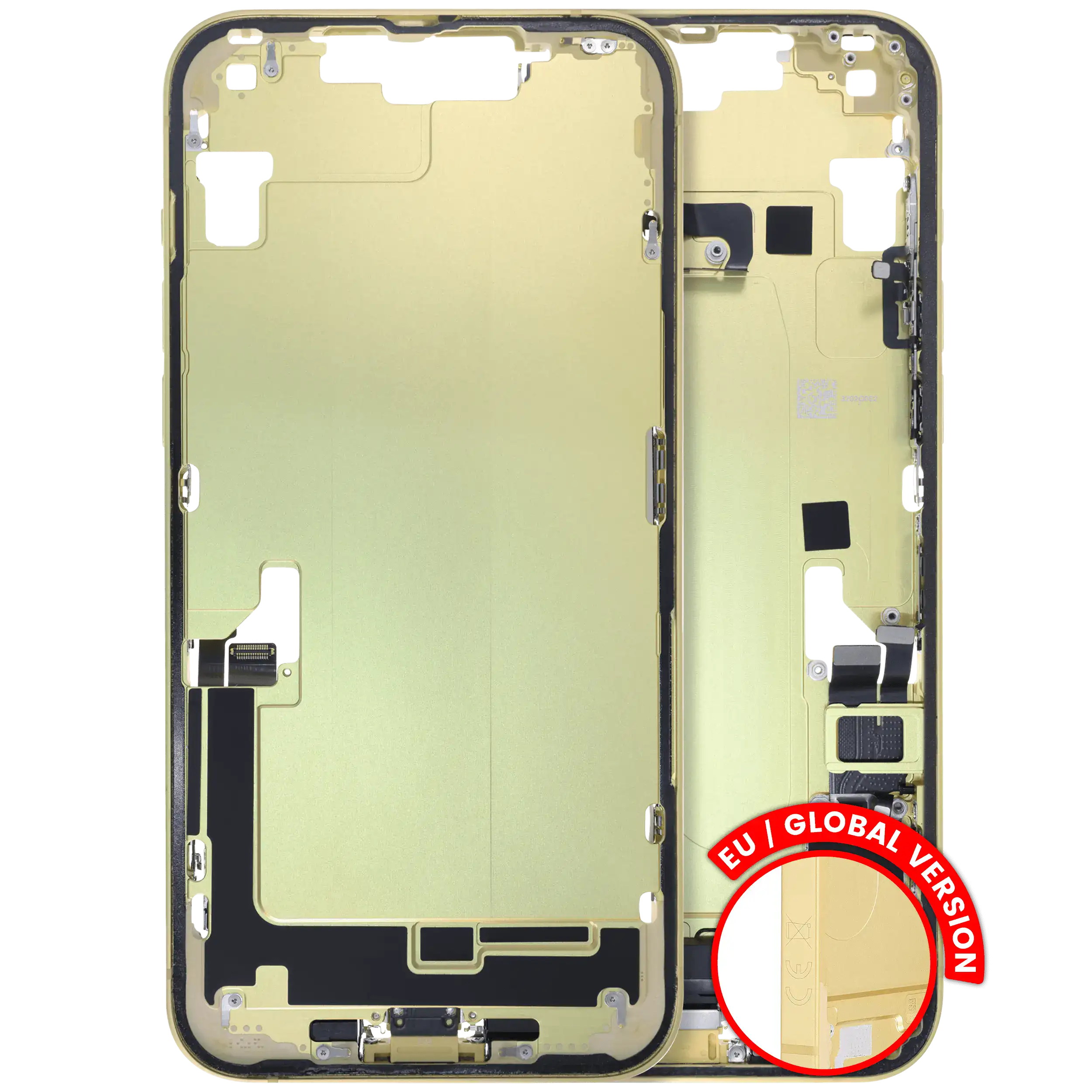Midframe/Frame with Charging Port Flex and Small Parts for iPhone 14 Plus (EU/Global Version) (Used OEM Pull, Grade A) (Yellow)