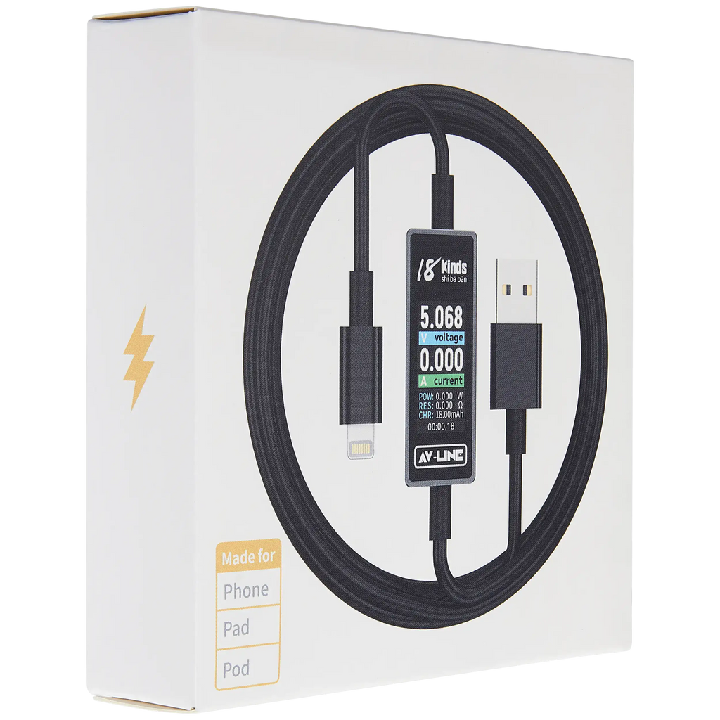 AV Line Pro Fast Power Amp Voltage Diagnostic Cable (Lightning to USB)