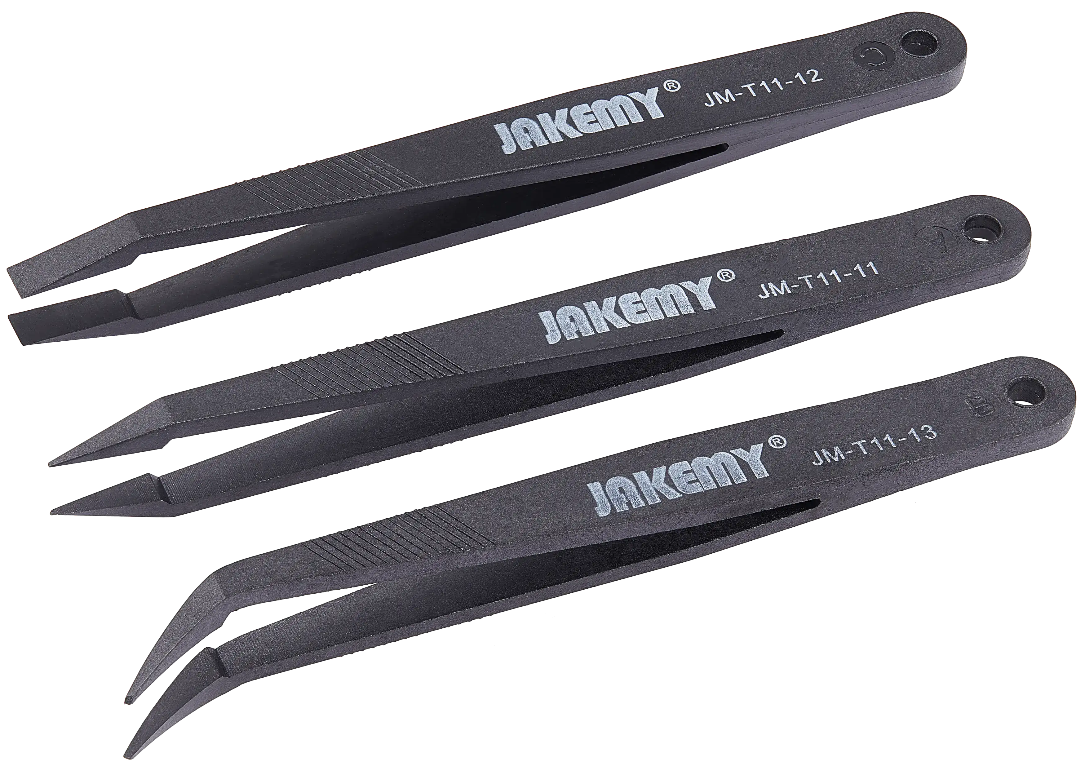 Jakemy Antistatik Hitzebeständige Flachspitz-Gebogene Pinzetten 3er Set (JM-T11)