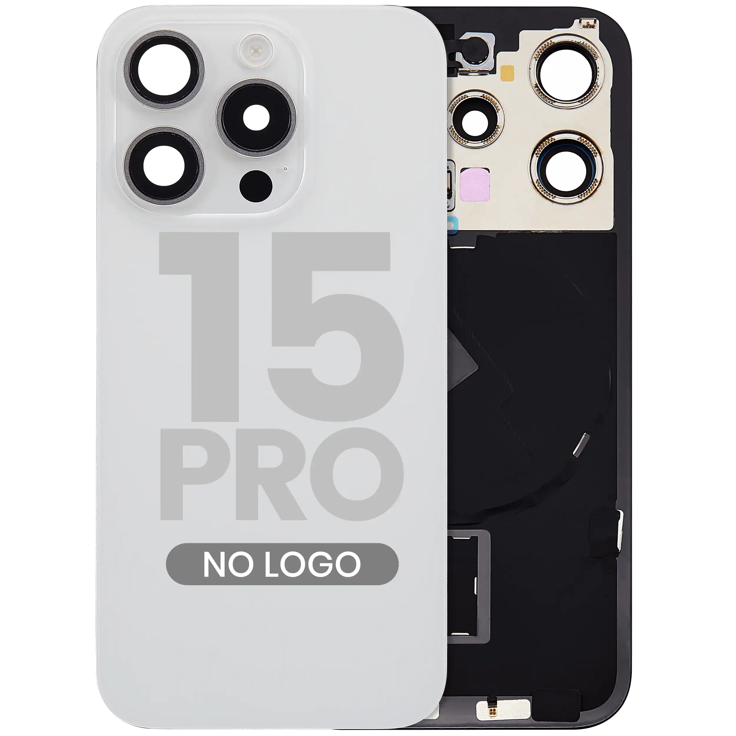 Back Cover with MagSafe Magnet, NFC & Flash Flex Cable for iPhone 15 Pro (Aftermarket) (Titanium White) (No Logo)