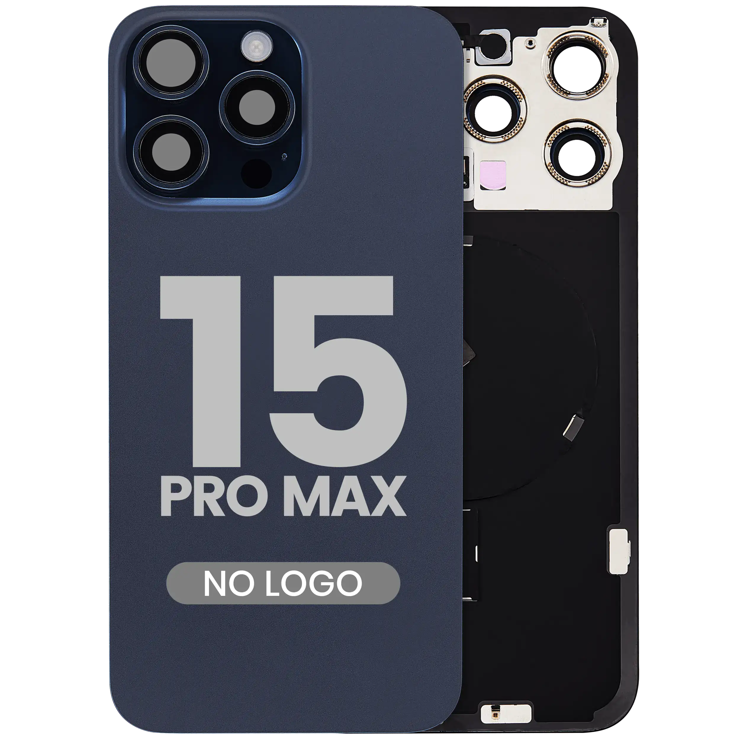 Back Cover with MagSafe Magnet, NFC, and Flash Flex Cable for iPhone 15 Pro Max (Aftermarket) (Blue Titanium) (No Logo)