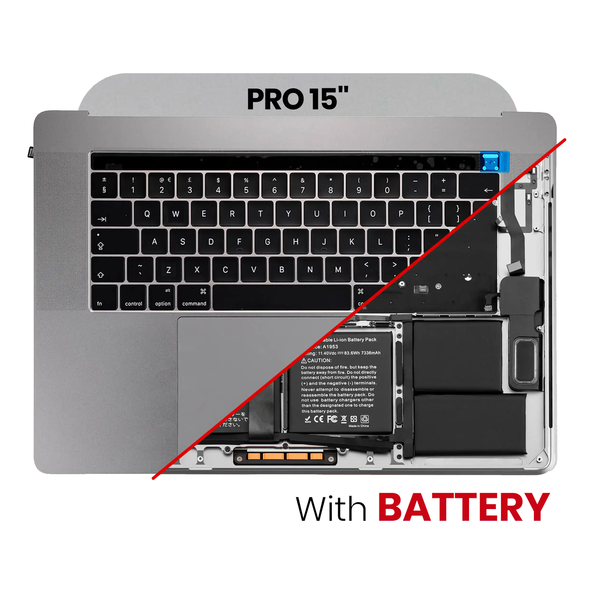 Topcase m. Akku+Tastatur f. MacBook Pro 15" A1990 Spacegrau UK