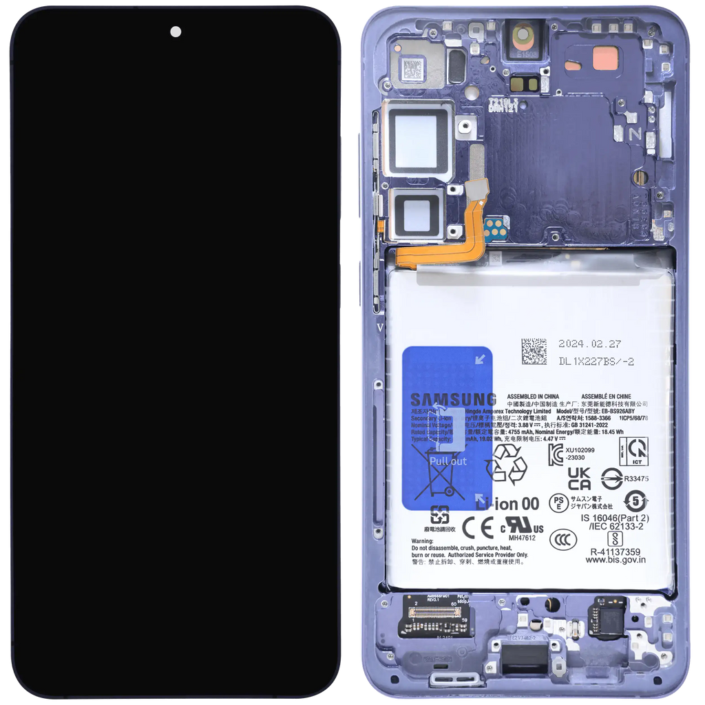 OLED-Display mit Rahmen Compatible für Samsung Galaxy S24 Plus 5G (US & Internationale Version) (Blemish: Qualität C) (Cobalt Violet)