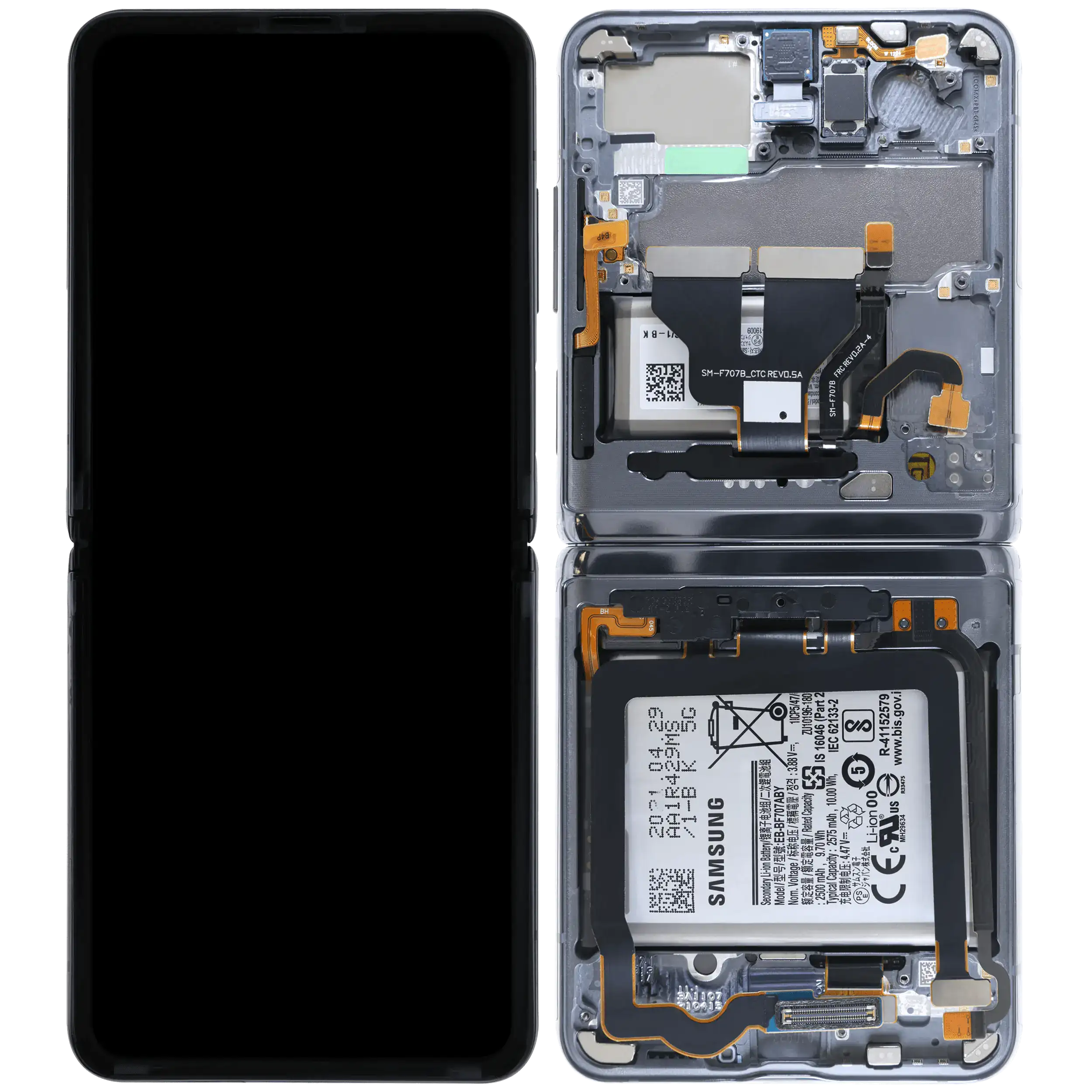 Inner OLED-Display für Samsung Galaxy Z Flip 5G (US & International) (gebrauchter OEM-Ausbau, Qualität A) (Mystic Black)