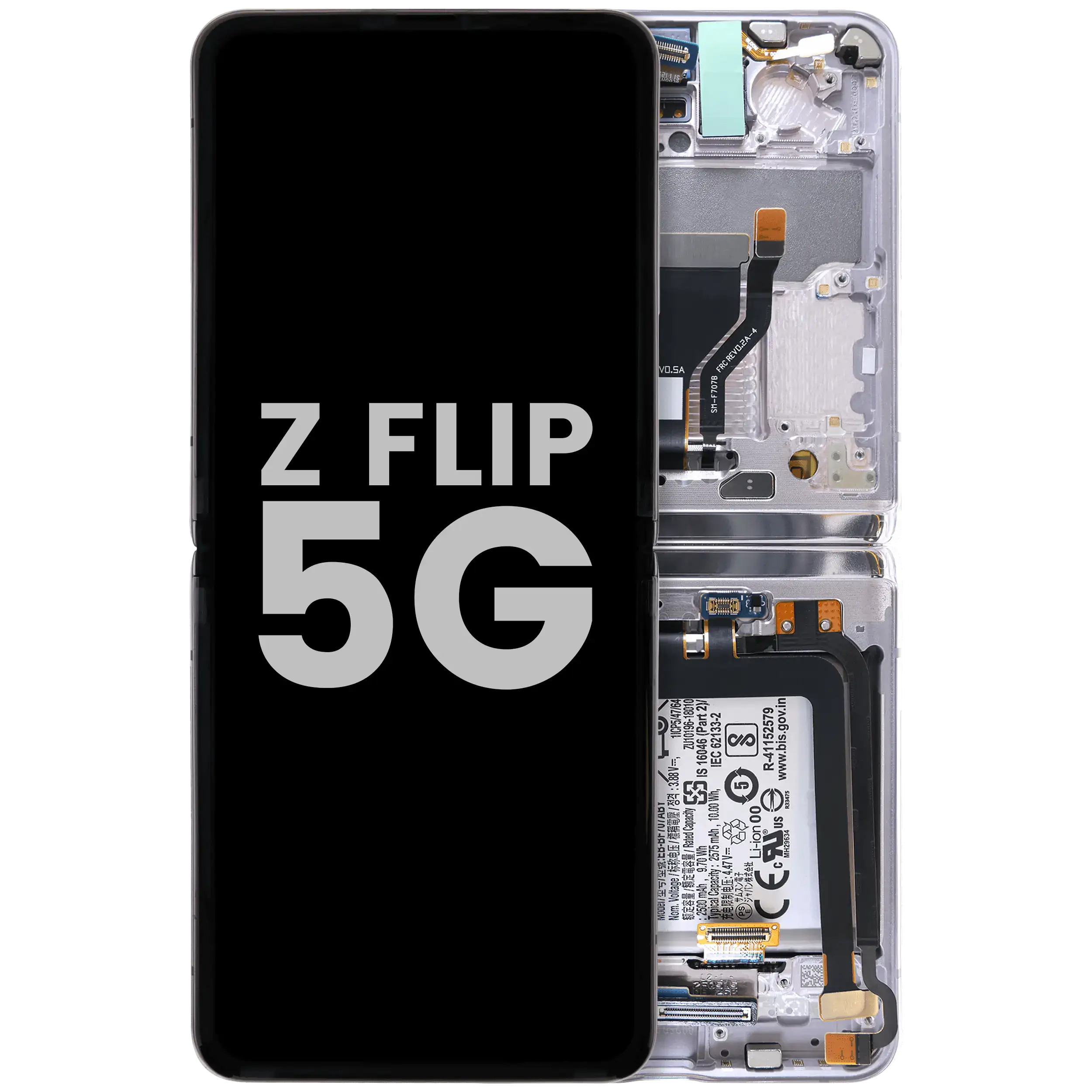 Inner OLED-Display für Samsung Galaxy Z Flip 5G (US & International) (gebrauchter OEM-Ausbau, Qualität A) (Mirror Purple)