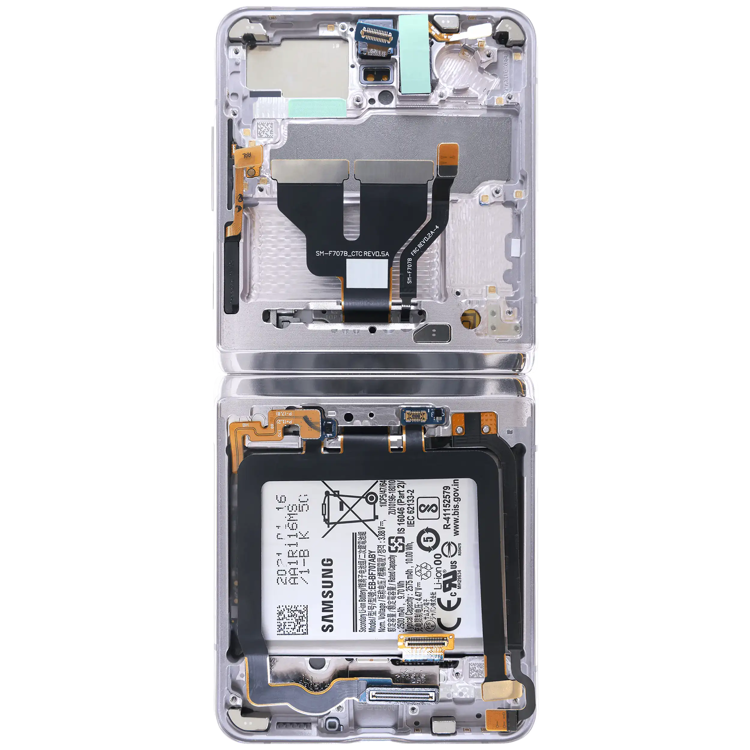 Inner OLED-Display für Samsung Galaxy Z Flip 5G (US & International) (gebrauchter OEM-Ausbau, Qualität A) (Mirror Purple)