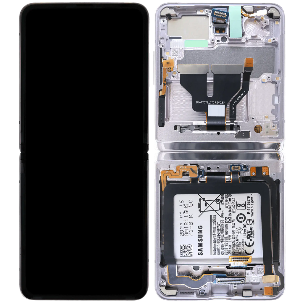 Inner OLED-Display für Samsung Galaxy Z Flip 5G (US & International) (gebrauchter OEM-Ausbau, Qualität A) (Mirror Purple)