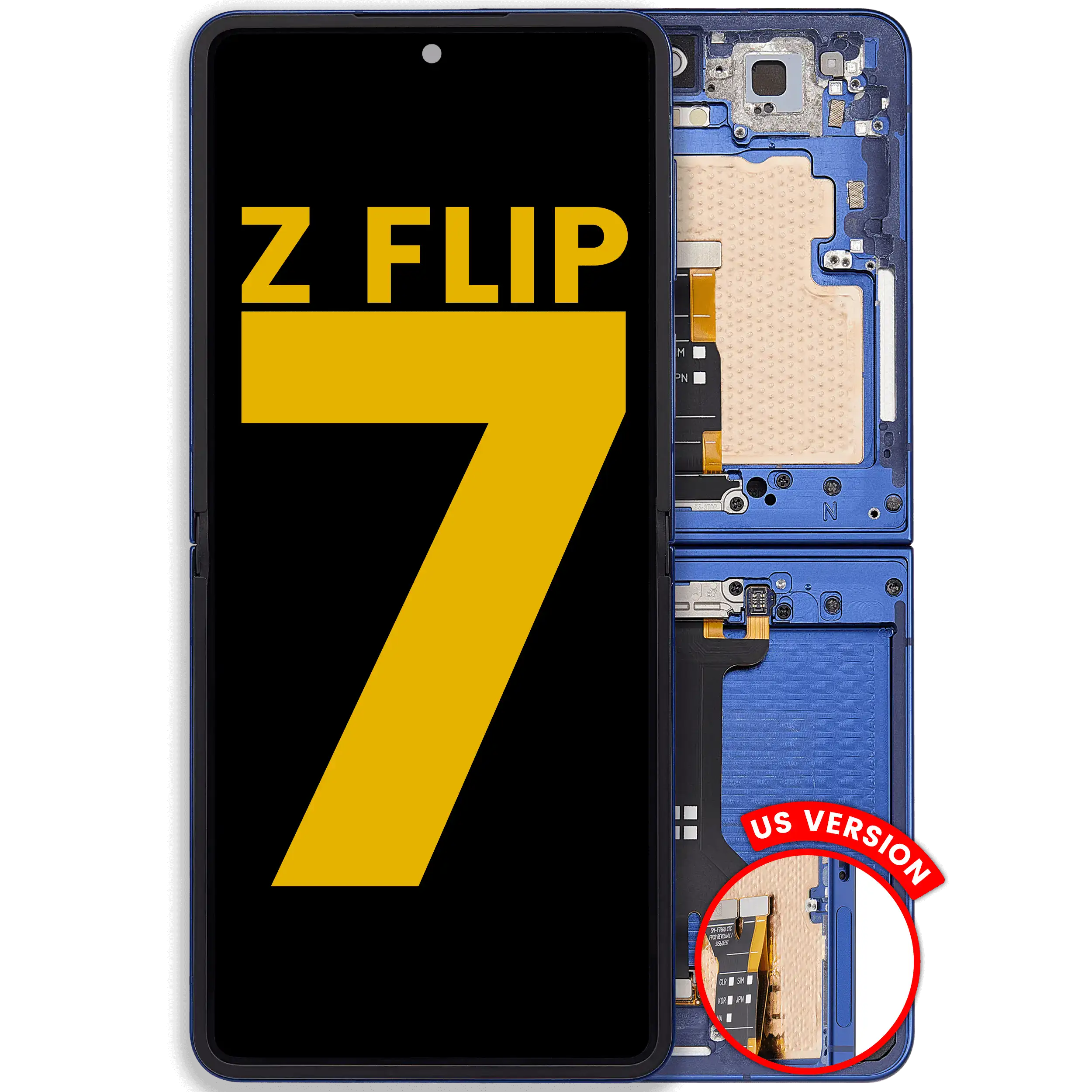 Inner OLED-Display mit Rahmen Compatible für Samsung Galaxy Z Flip 7 5G (US-Version) (Refurbished) (Blue Shadow)