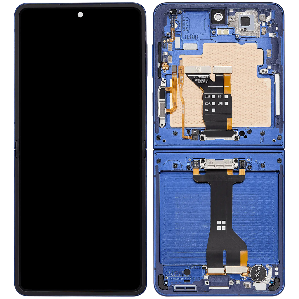 Inner OLED-Display mit Rahmen Compatible für Samsung Galaxy Z Flip 7 5G (US-Version) (Refurbished) (Blue Shadow)