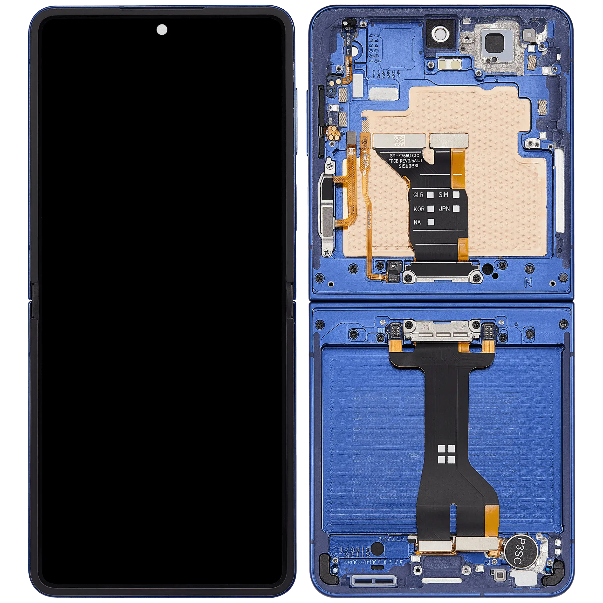 Inner OLED-Display mit Rahmen Compatible für Samsung Galaxy Z Flip 7 5G (US-Version) (Refurbished) (Blue Shadow)