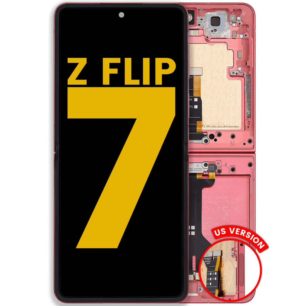 Inner OLED-Display mit Rahmen Compatible für Samsung Galaxy Z Flip 7 5G (US-Version) (Refurbished) (Coral Rot)